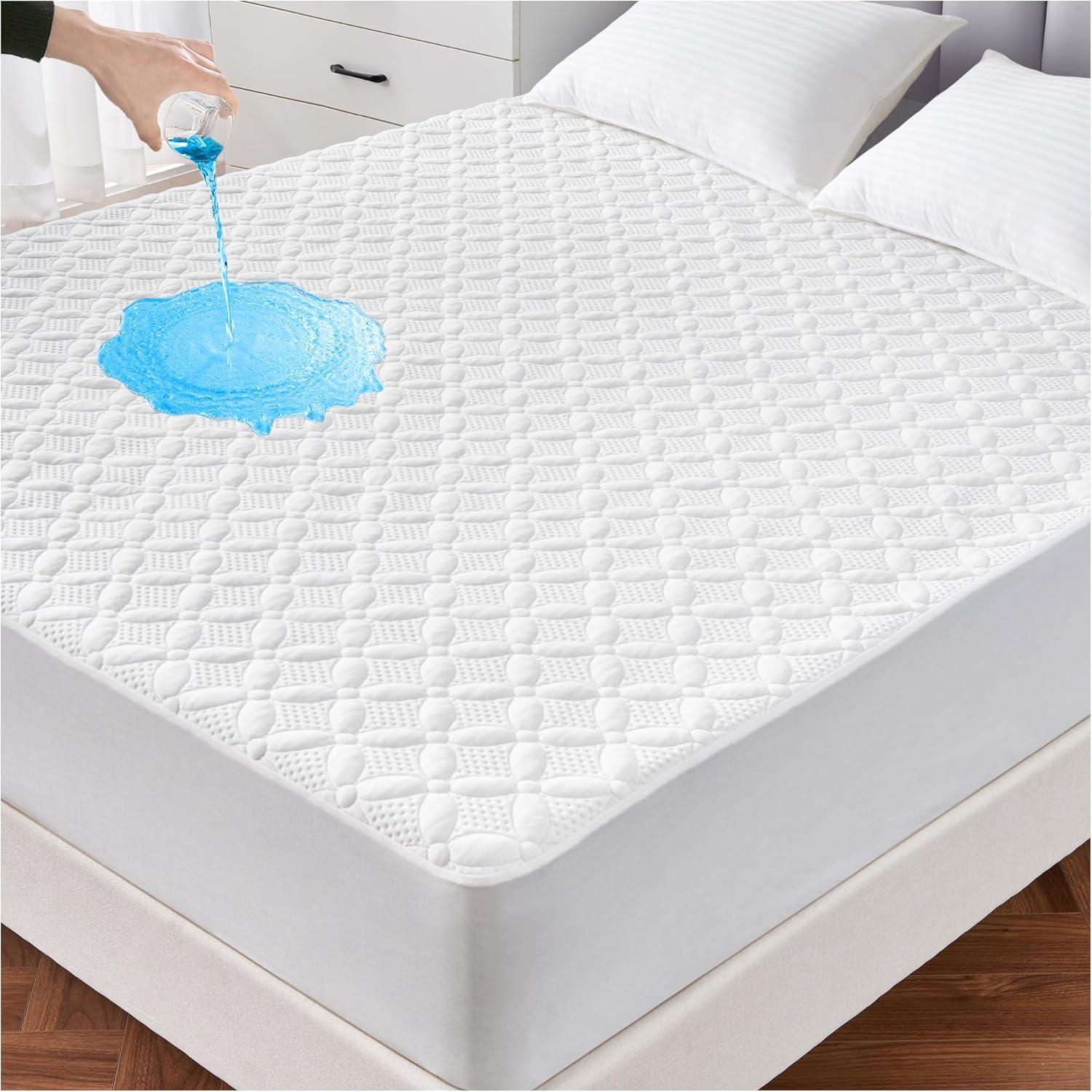 DLD Queen Mattress Protector, Waterproof Breathable Noiseless Queen Mattress Pad with Deep Pocket for 6-18 inches Mattress, White