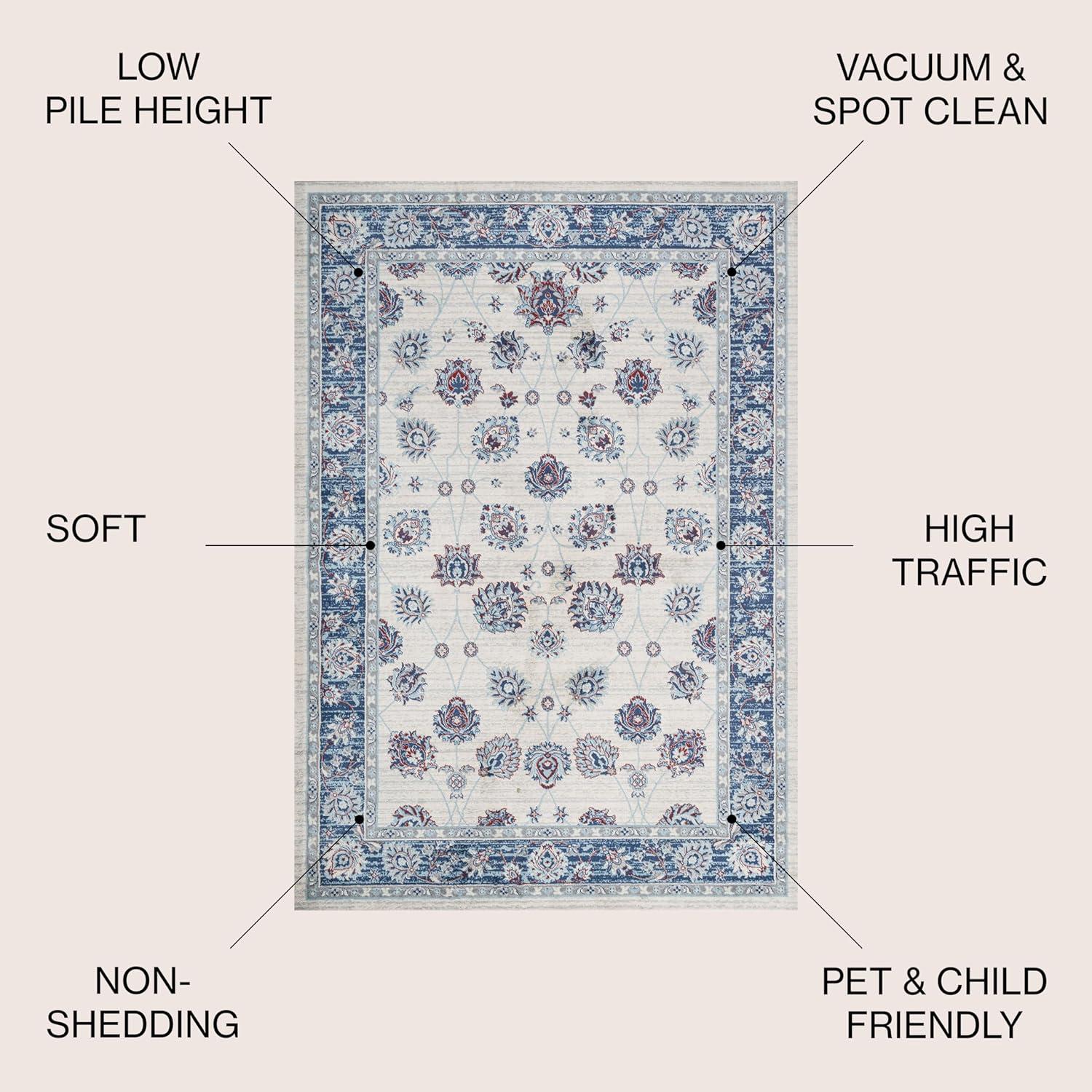 4' X 6' Modern Persian Vintage Moroccan Traditional Area Rug, Blue/Ivory/Red - JONATHAN Y