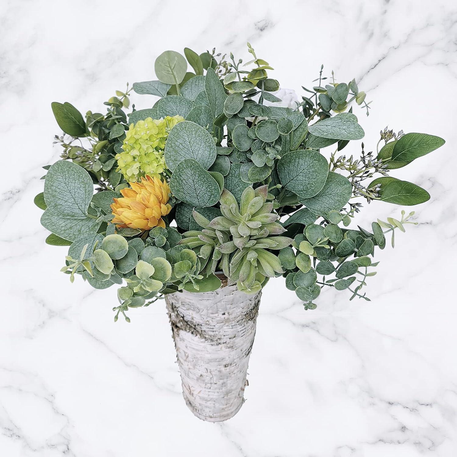 ToccoLeggero 10 Pcs Mixed Eucalyptus Leaves Stems Bulk Artificial Silver Dollar Picks Faux Branches For Vase Bouquets Floral Arrangement Wreath Farmhouse Rustic Greenery Decor