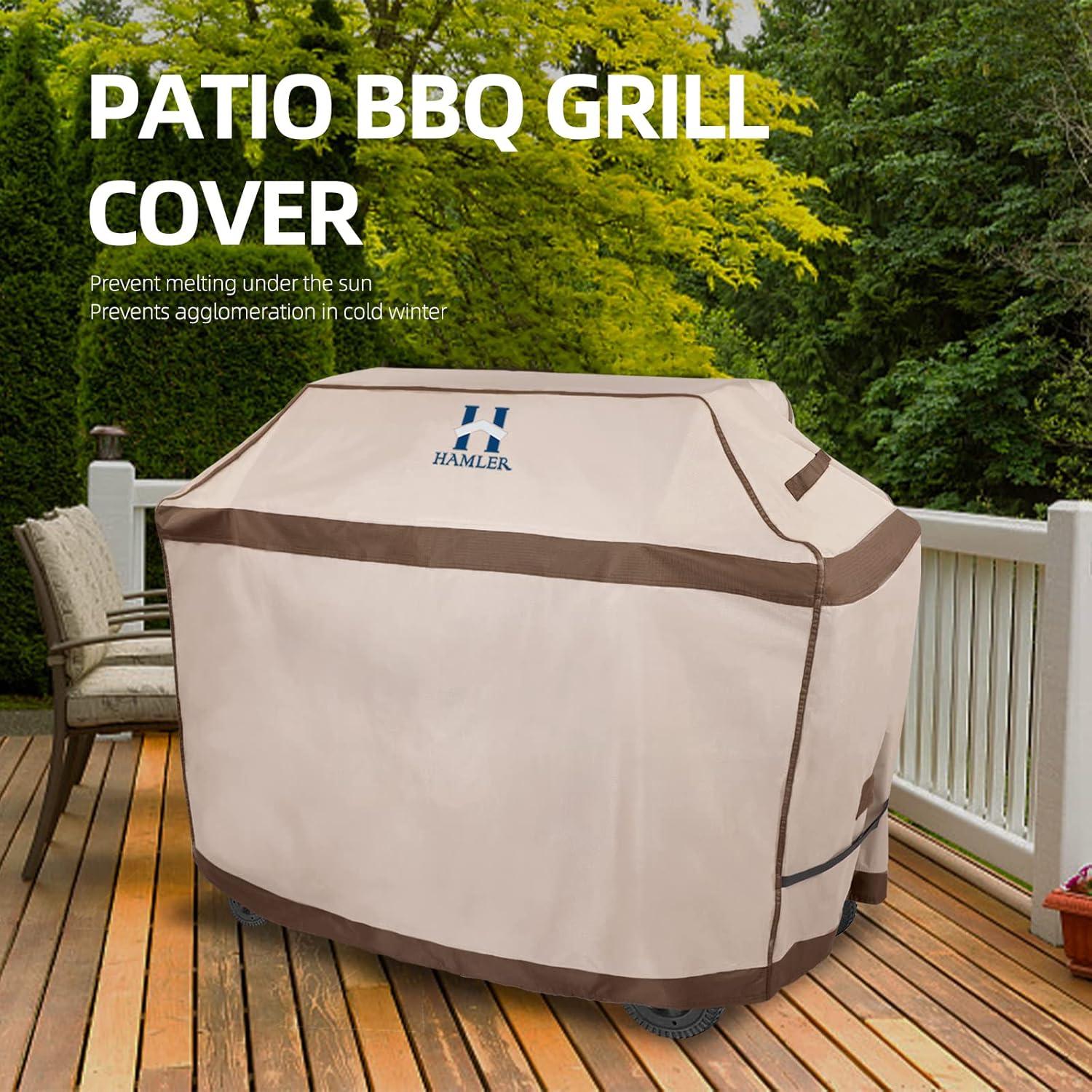 HAMLER Grill Cover 64 Inch, Heavy Duty Waterproof BBQ Covers, Gas Grill Covers Fits Weber Spirit, Weber Genesis, Char-Broil,Nexgrill, Brinkmann, Brown & Beige