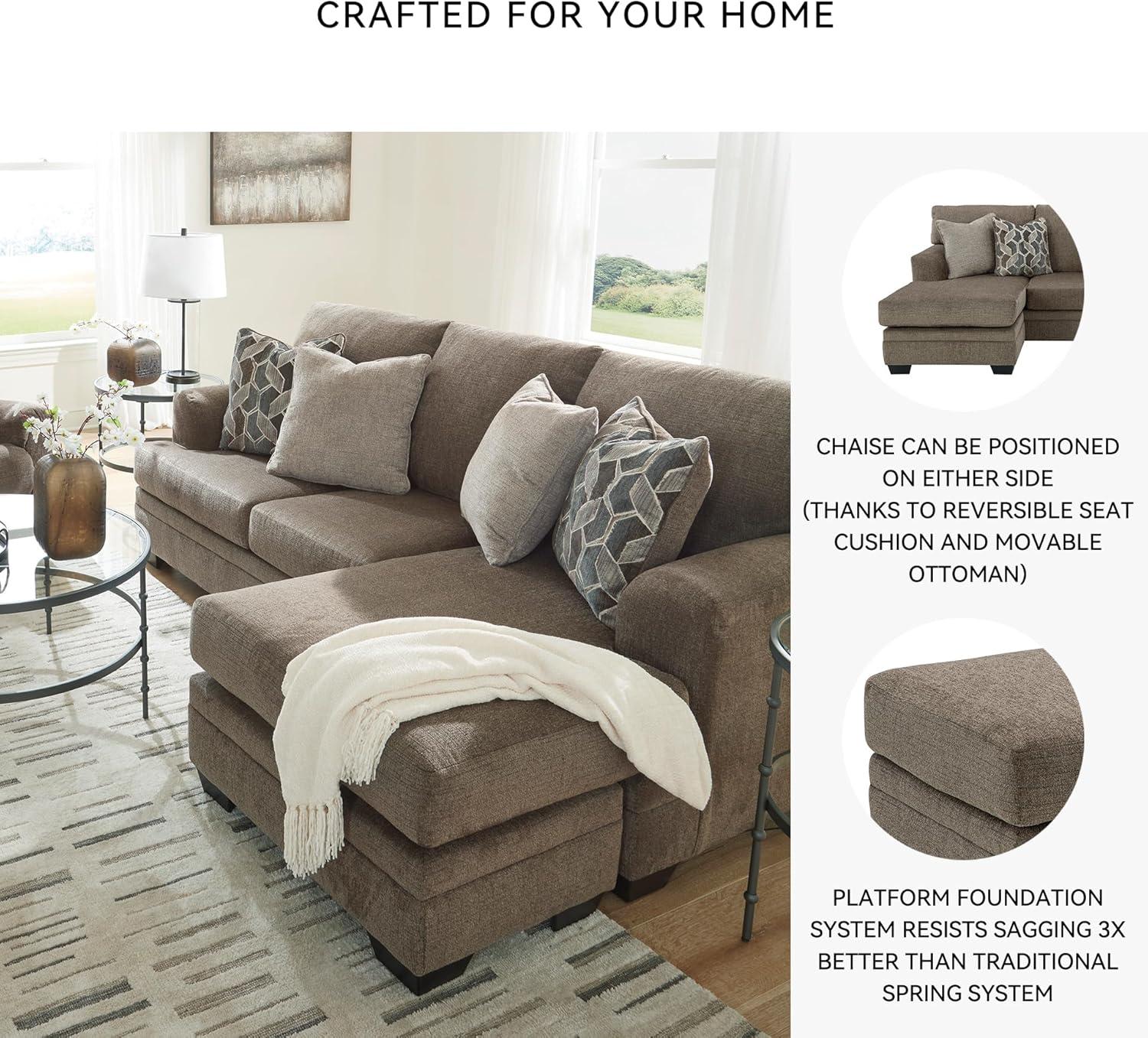 Nutmeg Fabric Sofa Chaise with Flared Arms and Ottoman