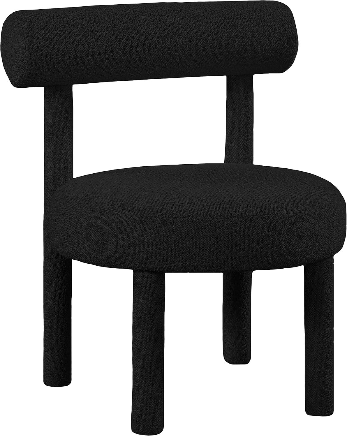 Contemporary Black Boucle Fabric Accent Chair with Wood Frame