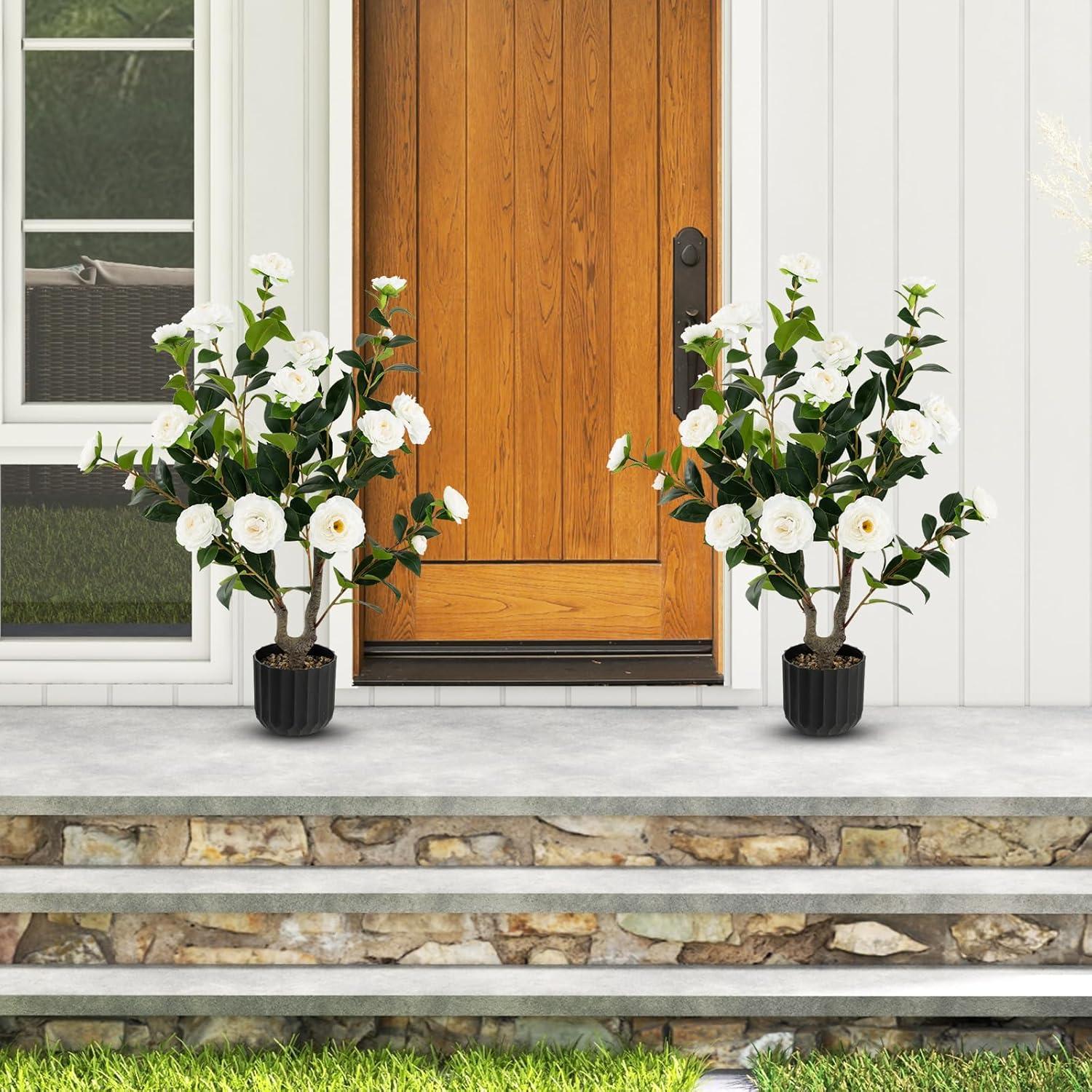 Primrue Primrue 38'' Artificial Camellia Tree Faux Floral Plant Fake Tree For Decoration White