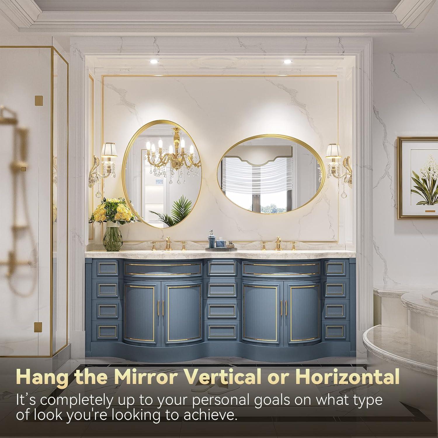 Brightify Gold Oval Mirror for Bathroom 24x36 Inch, Oval Vanity Mirror Gold Metal Frame, Modern Wall Mirror for Bedroom Living Room Farmhouse Fireplace Entryway, Hangs Horizontal or Vertical