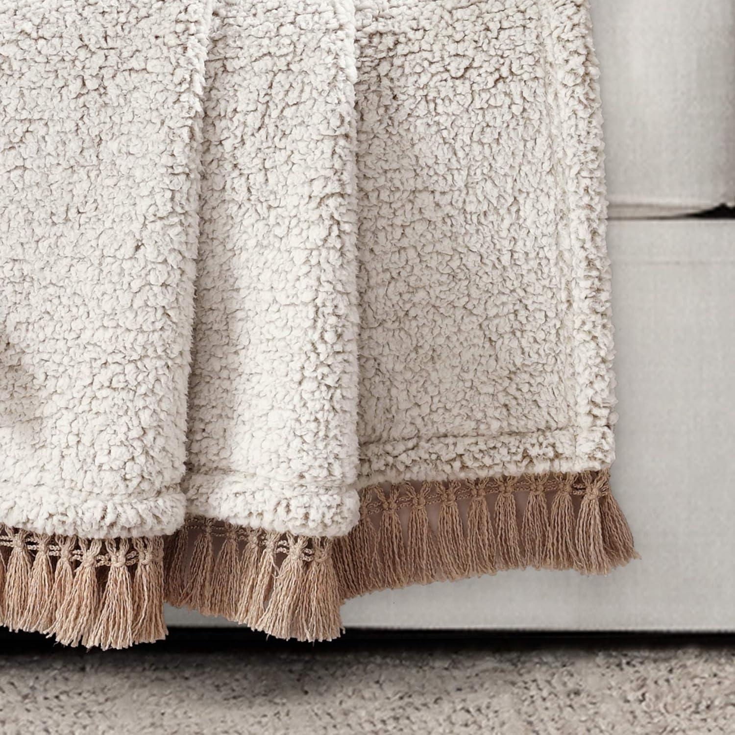 50"x60" Faux Shearling with Tassel and Fringe Throw Blanket - Lush Décor