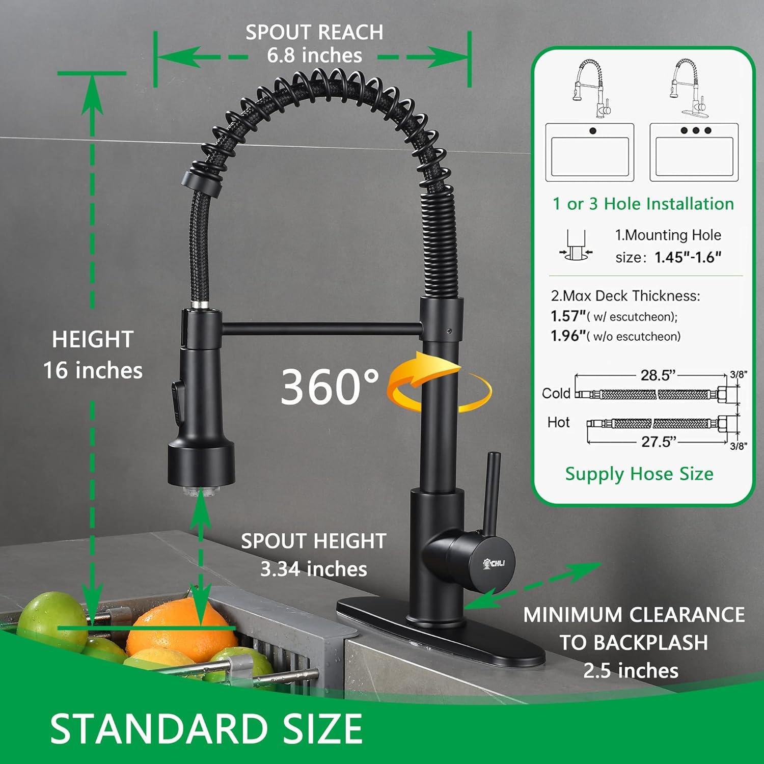 Matte Black Pull-Down Kitchen Faucet with LED Light