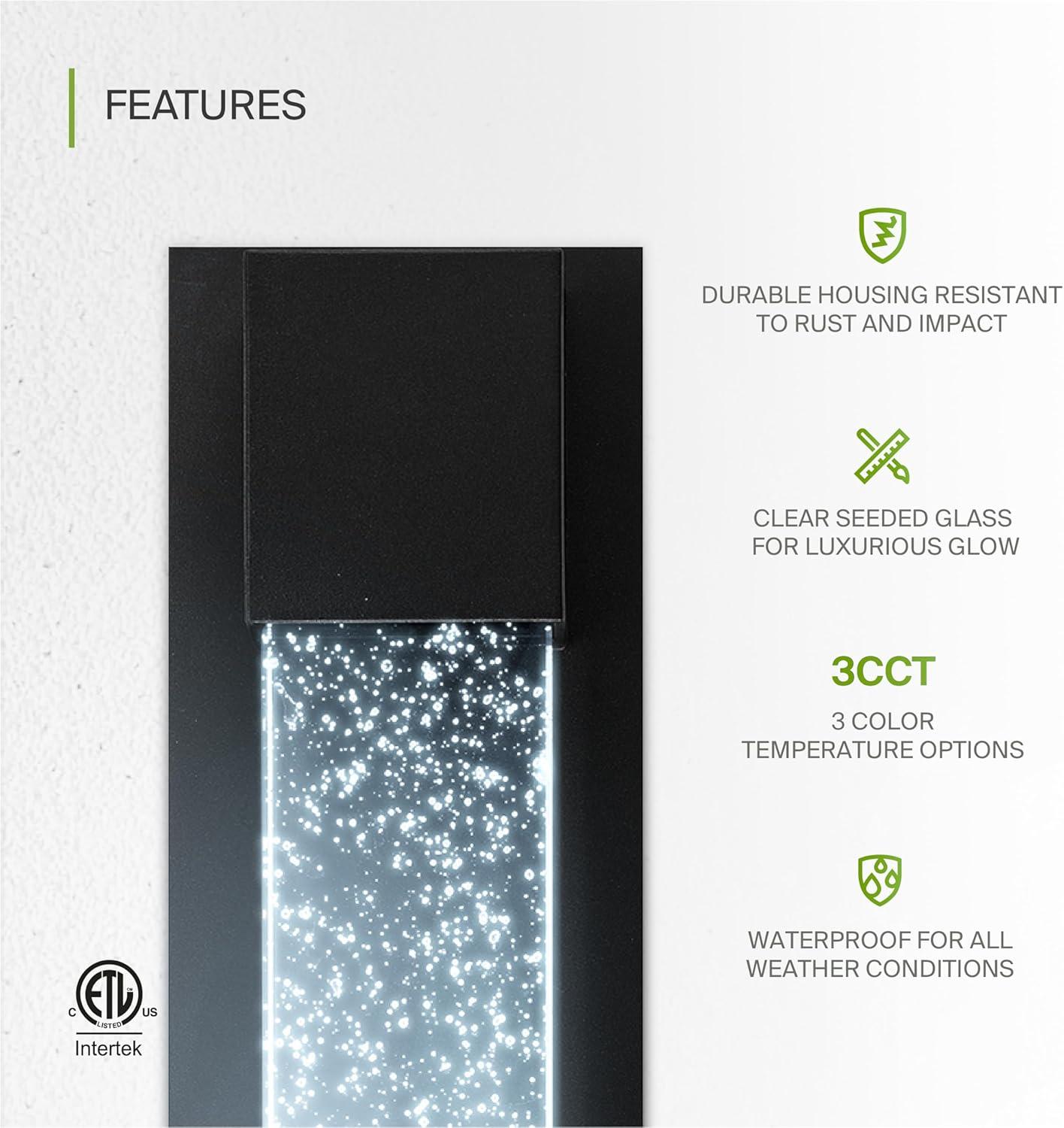 ASD LED 13 Inch Bubble Glass Wall Light Fixture | 12W 500LM 3000-5000K 120V | 3CCT, Waterproof, Photocell, ETL Listed | Exterior Dusk To Dawn Sconce, Outdoor-Indoor Lighting | Black