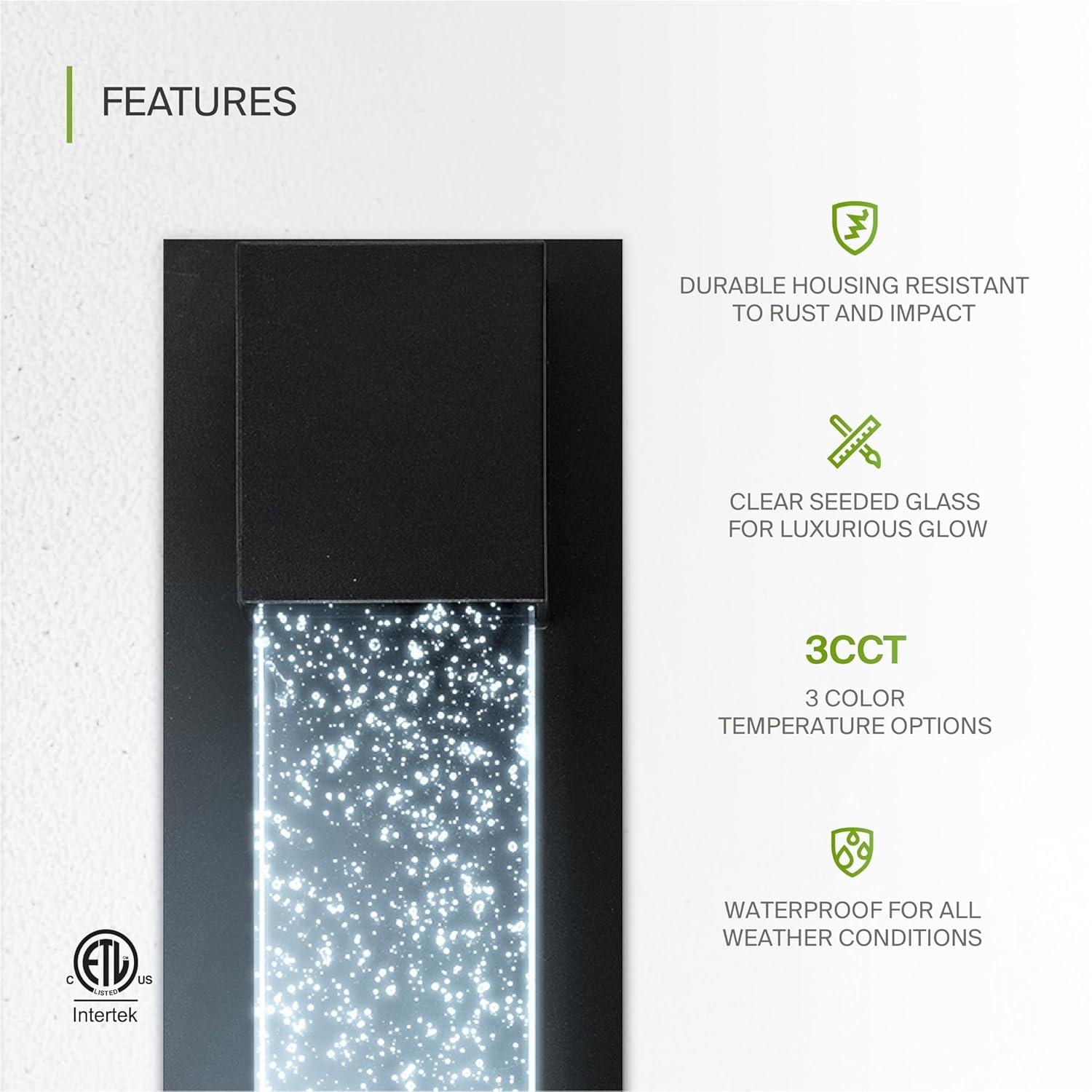 ASD LED 13 Inch Bubble Glass Wall Light Fixture | 12W 500LM 3000-5000K 120V | 3CCT, Waterproof, Photocell, ETL Listed | Exterior Dusk To Dawn Sconce, Outdoor-Indoor Lighting | Black