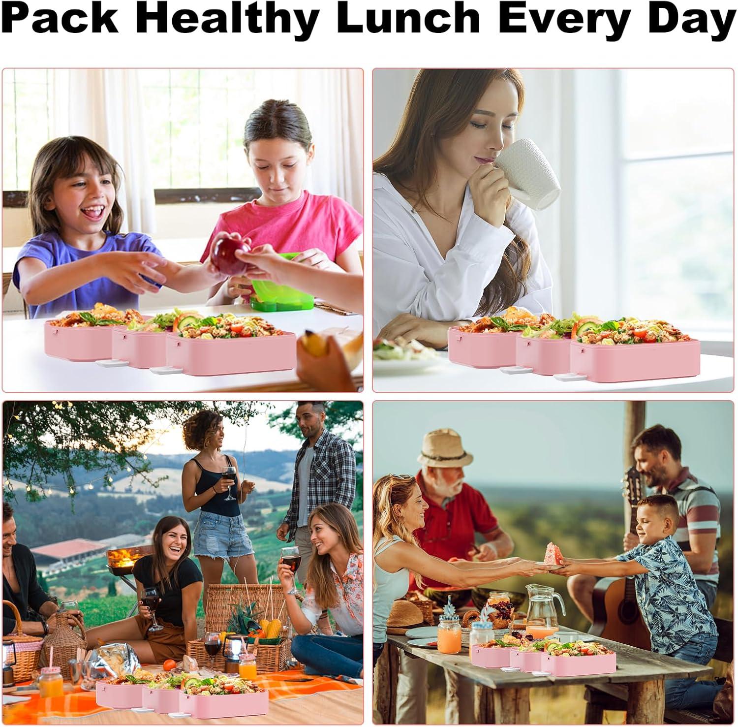 Stackable Bento Box Adult Lunch Box, 3000ML Large Capacity On-the-Go 3 Layers, Leakproof Microwave Safe Lunch Containers with Utensil Set, Dividers, Sauce Boxes for Kids and Adults
