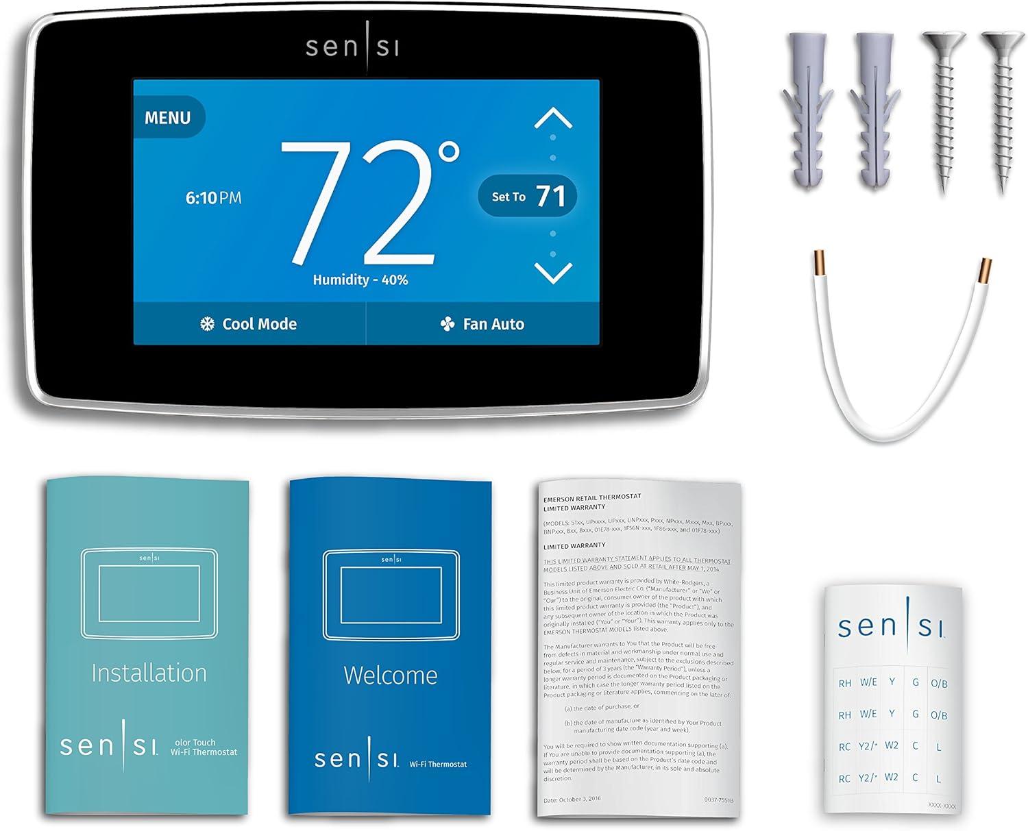 Emerson Sensi Touch Smart Programmable Wi-Fi Thermostat, C-Wire Required-Black