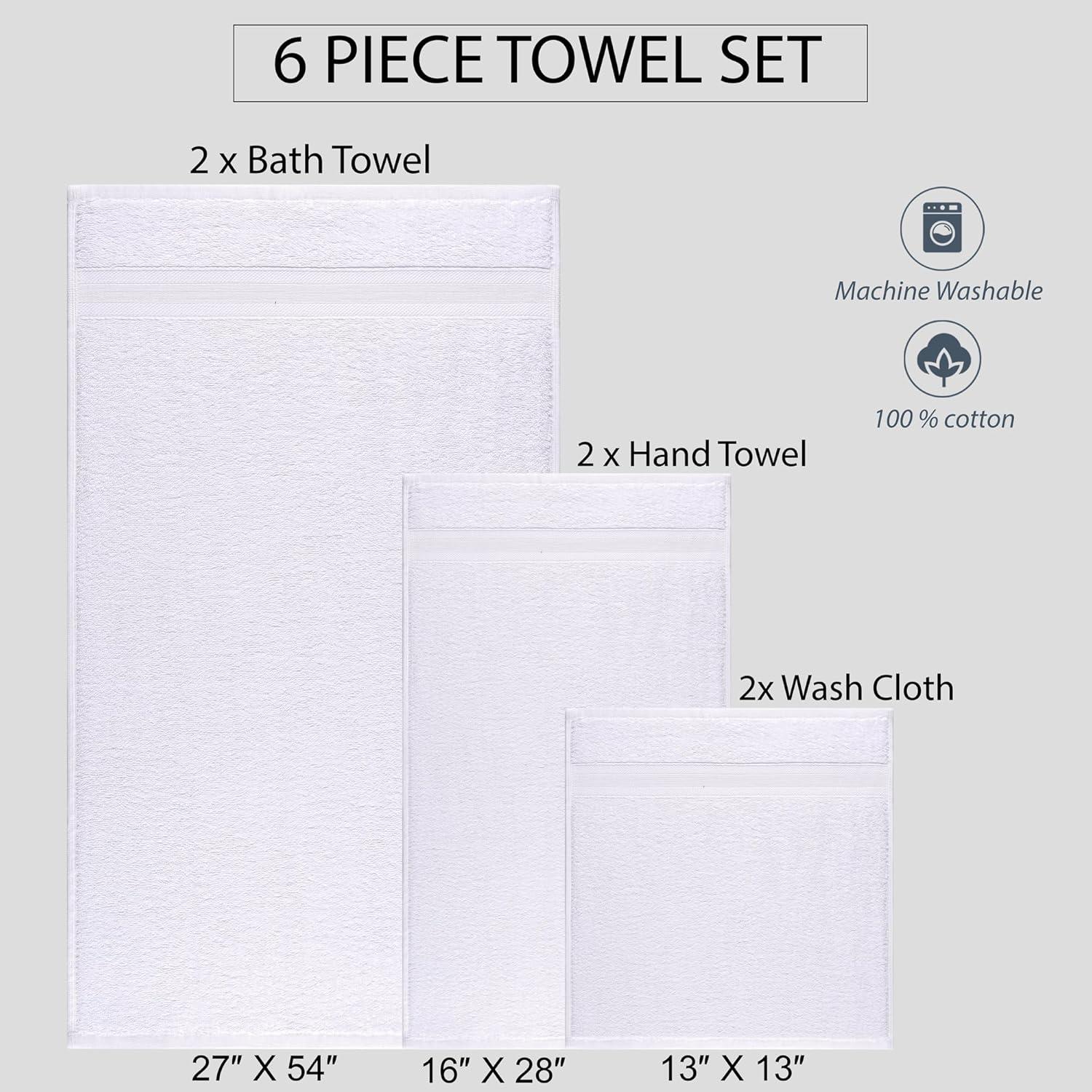 All Design Quick-Dry, Soft & High Absorbent Bath Towels Cotton Turkish Bath Towel Set of 6 | Daily Use 100% Cotton Towels for Bathroom, Airbnb, Gym & More | Bathroom Towels Set (6 Pcs, White)