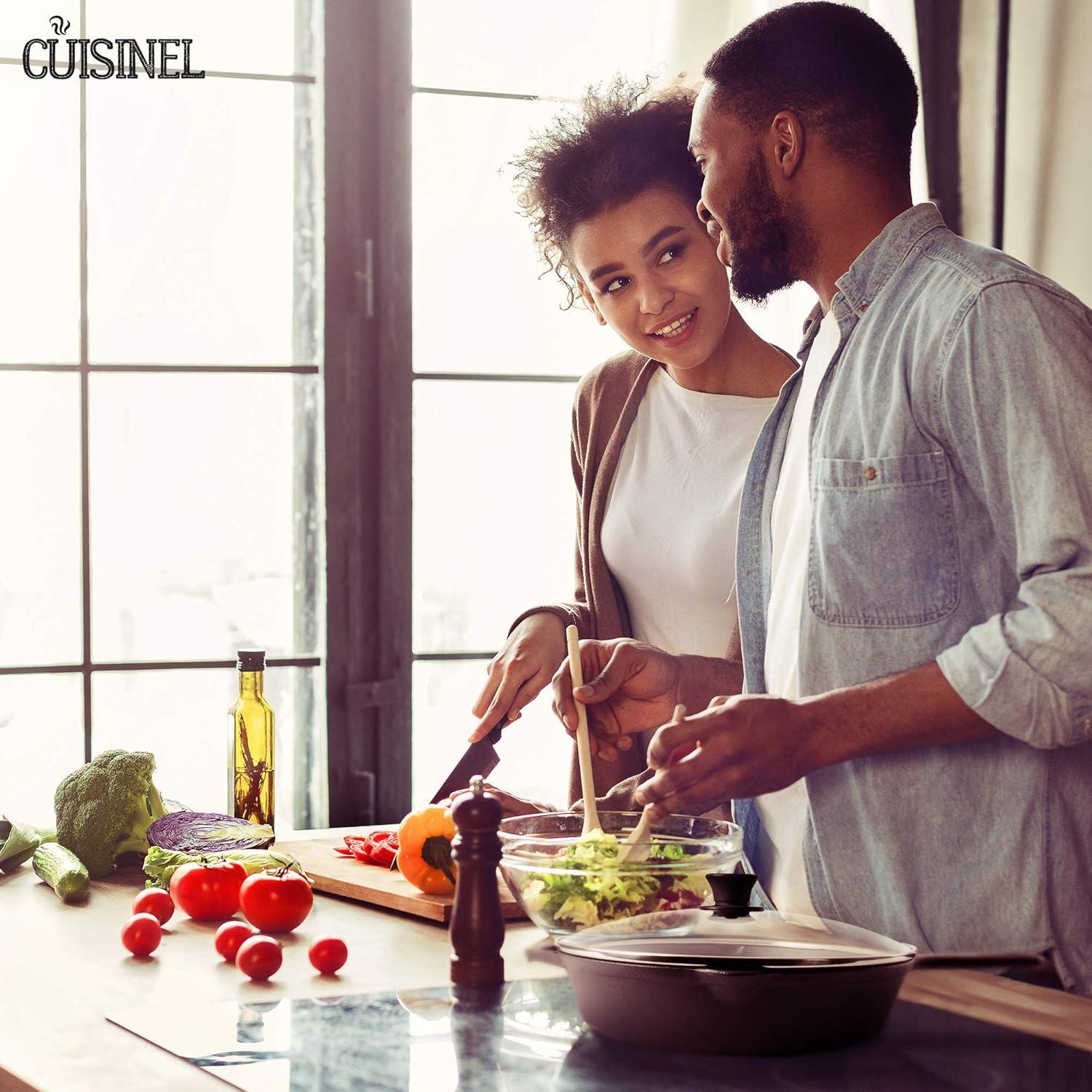 Cuisinel Cast Iron Skillet with Lid - 10"-Inch Frying Pan + Glass Cover + Heat-Resistant Handle Holder