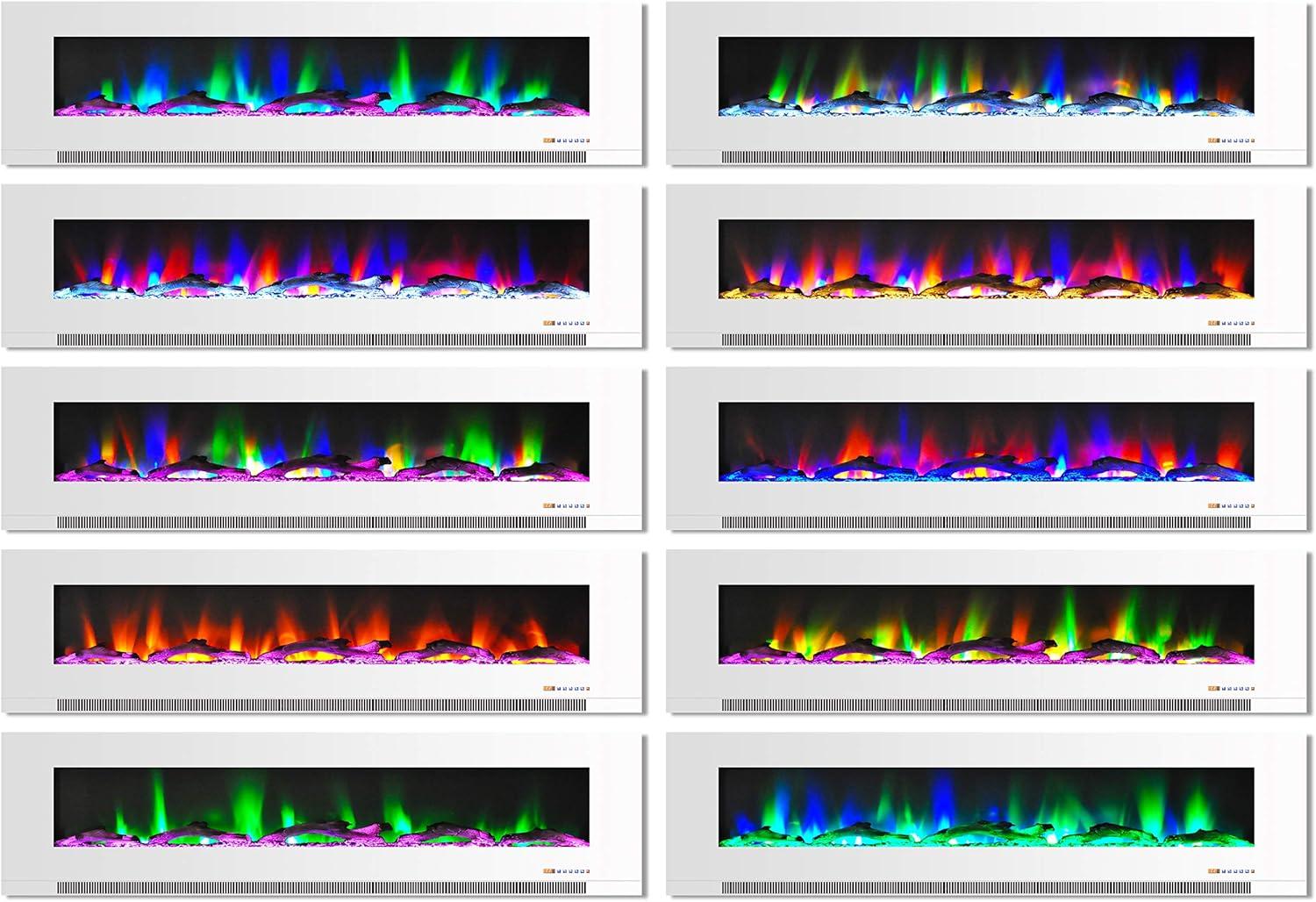 Cambridge 78 In. Electric Wall Mounted Fireplace Heater in White with Multi-color Flame Driftwood Log Display, Adjustable Heat, Remote - CAM78WMEF-2WHT