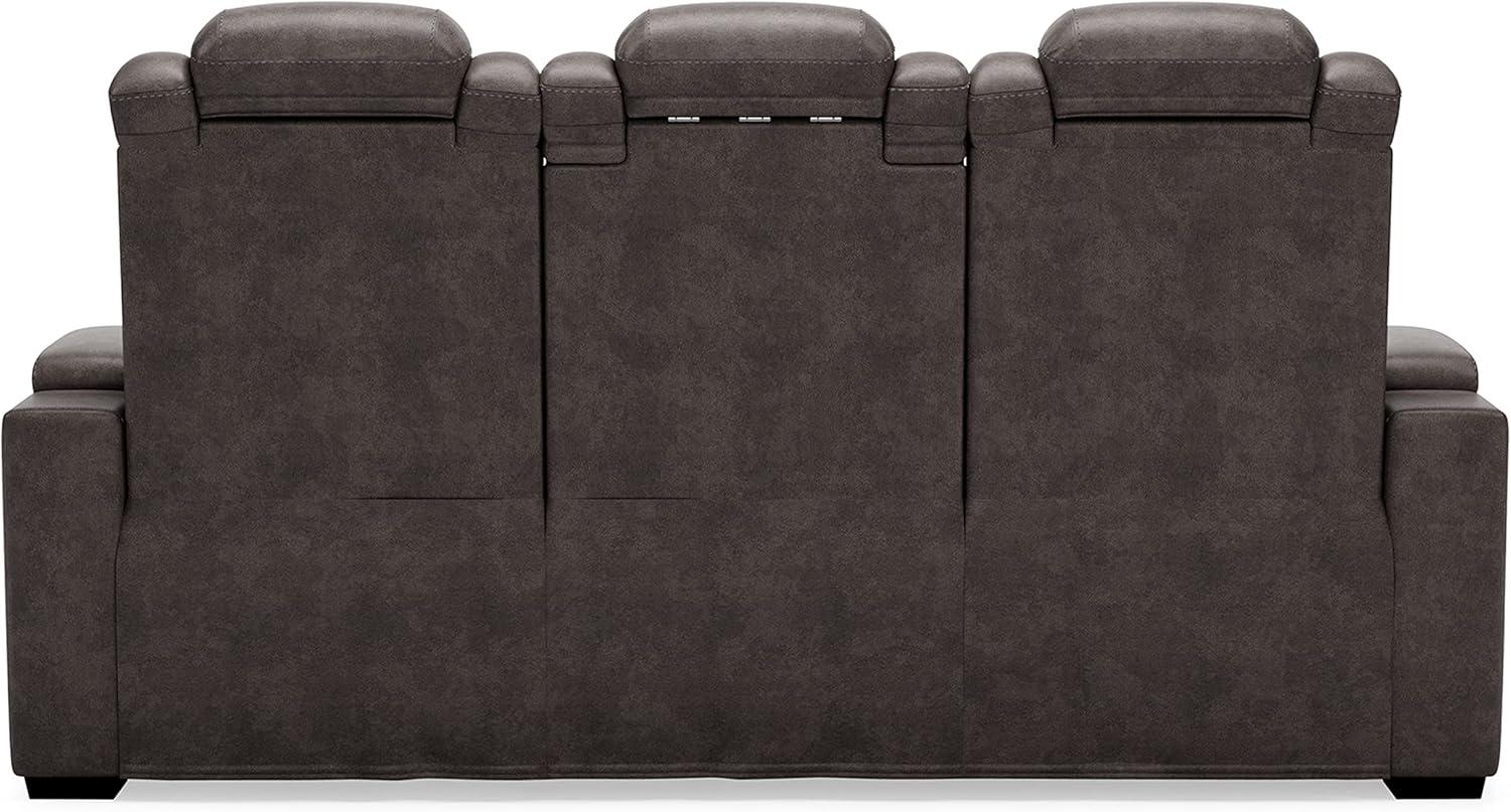 Gray Faux Leather Power Reclining Sofa with Cup Holders