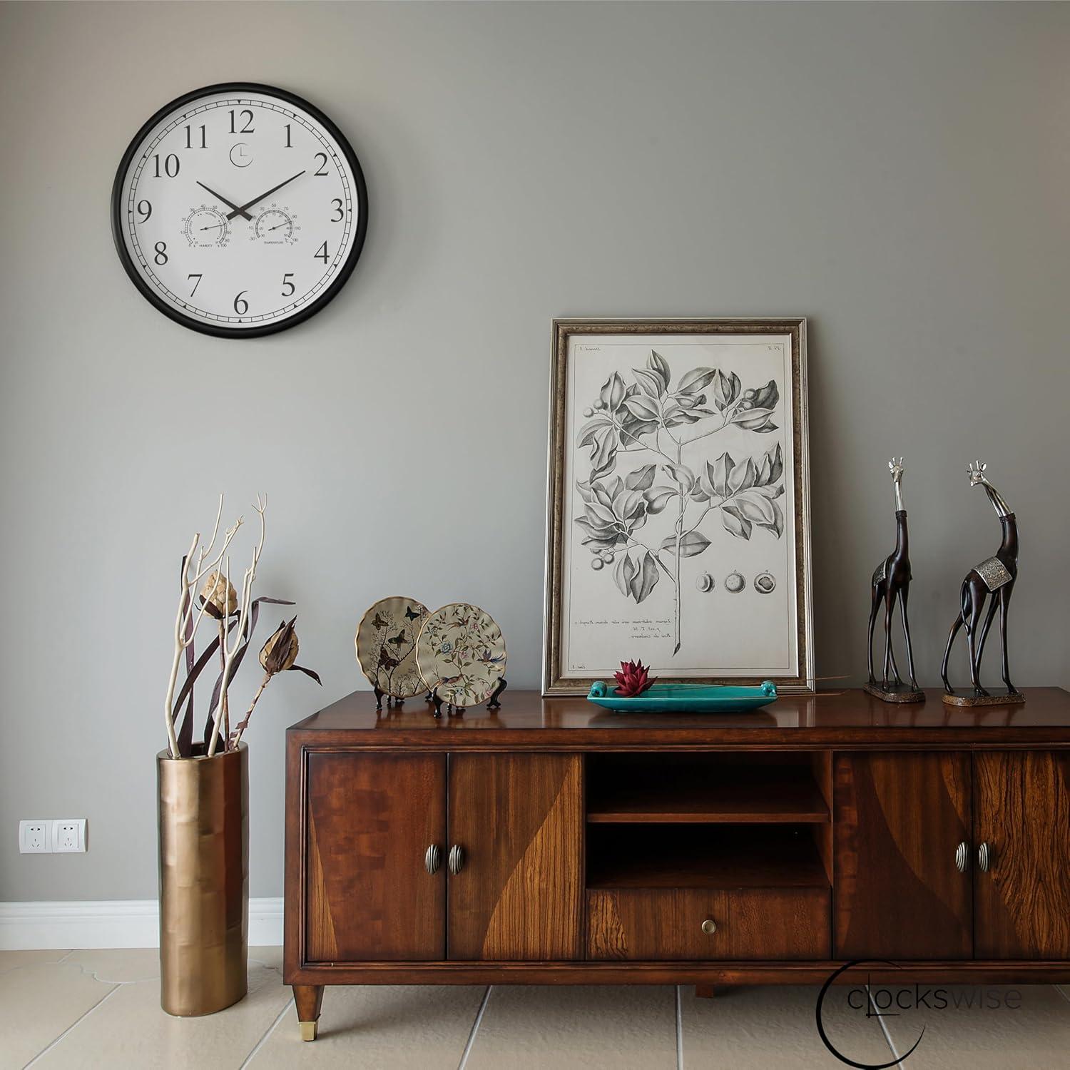 Clockswise 18 Inch Outdoor Wall Clock Thermometer Combo, Waterproof Hygrometer Silent Battery Operated Clocks Timepiece Garden Weather Master Station