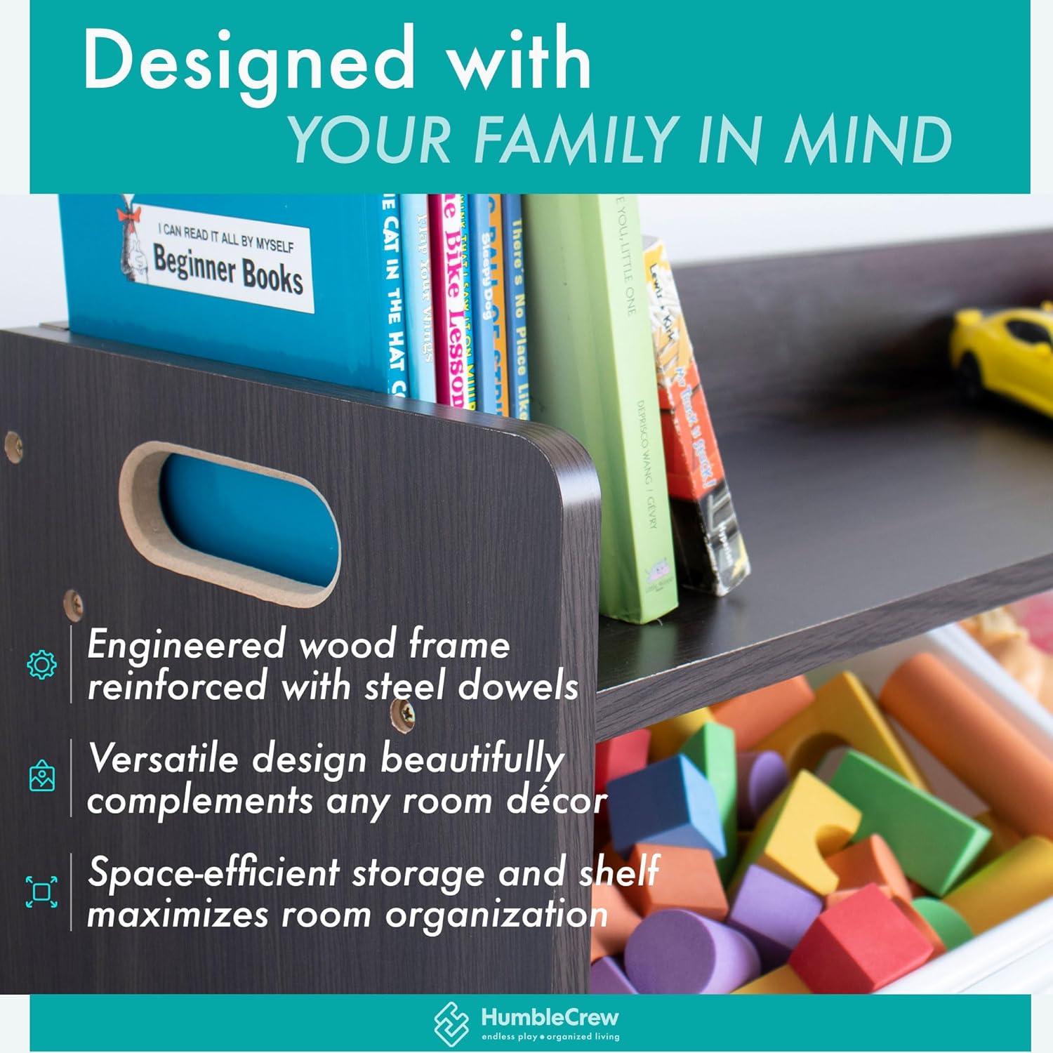 Humble Crew Espresso Toy Storage Organizer with Shelf and 9 Plastic Storage Bins, Espresso/White