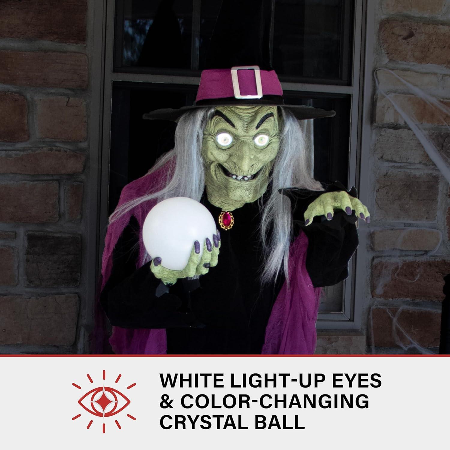 Haunted Hill Farm Haunted Hill Farm 6-Ft. Tall Fortune Teller Witch, Plug-In Motion-Activated Talking Halloween Prop