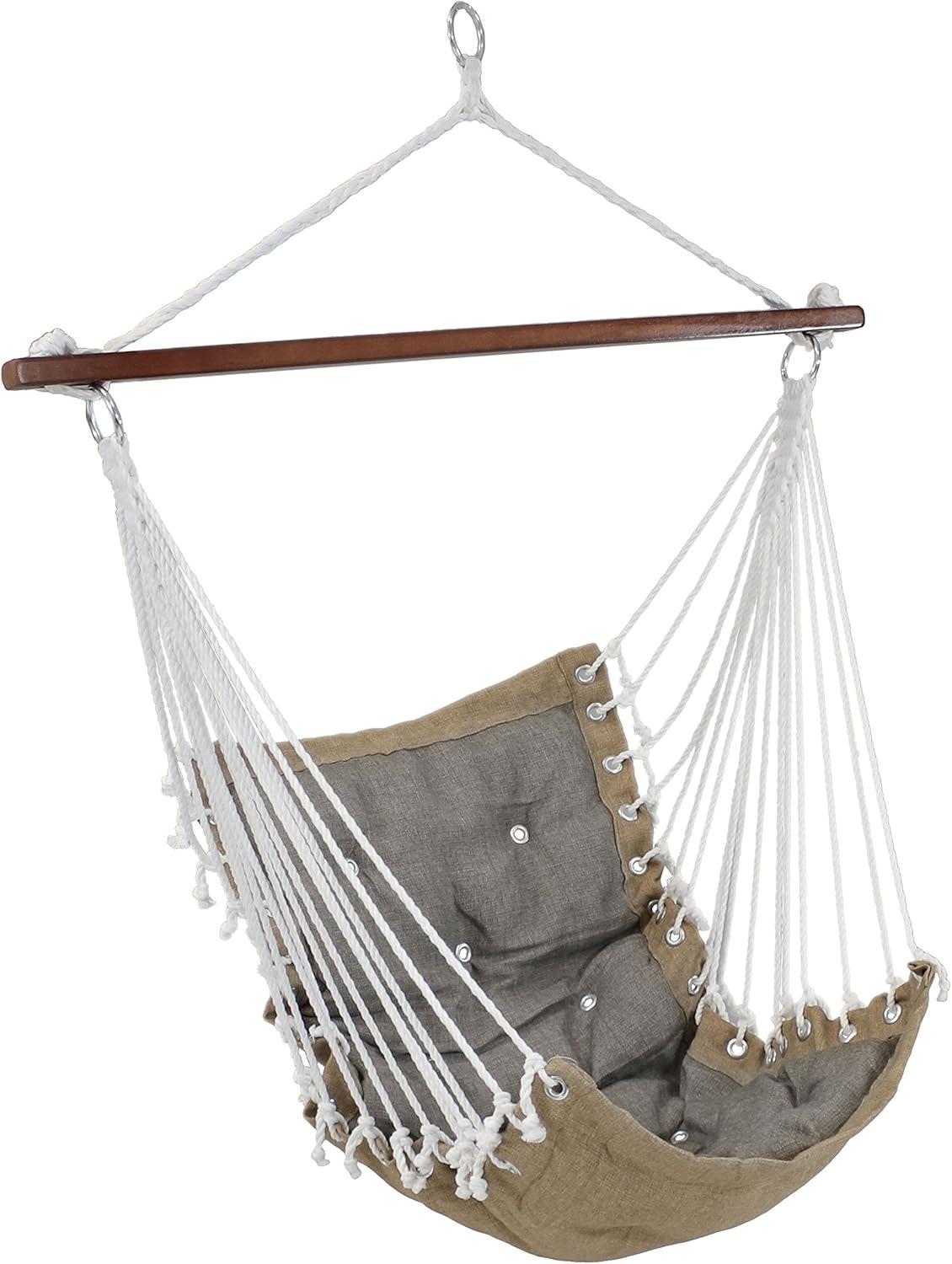 Sunnydaze Large Tufted Victorian Hammock Chair Swing for Backyard and Patio -  300 lb Weight Capacity - Sea Grass