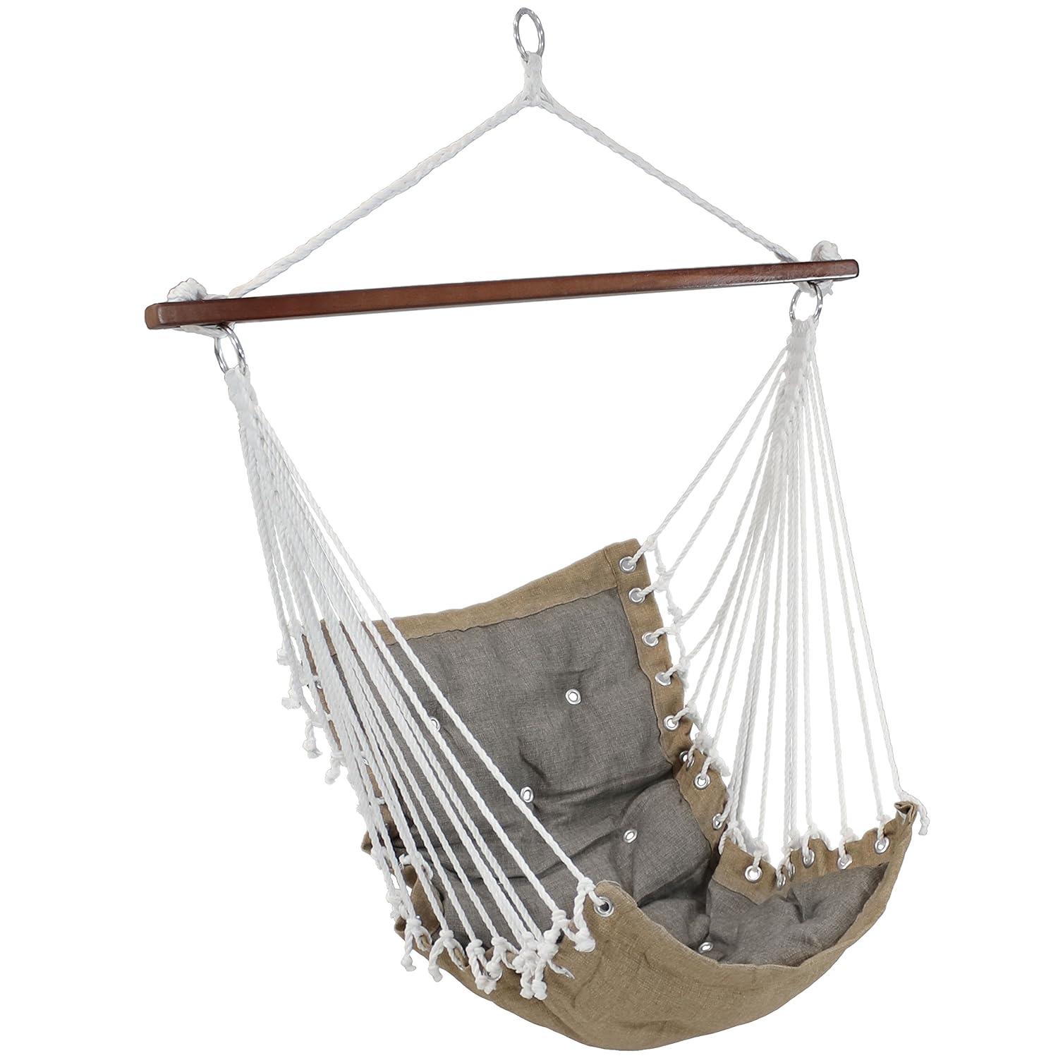 Sunnydaze Large Tufted Victorian Hammock Chair Swing for Backyard and Patio -  300 lb Weight Capacity - Sea Grass