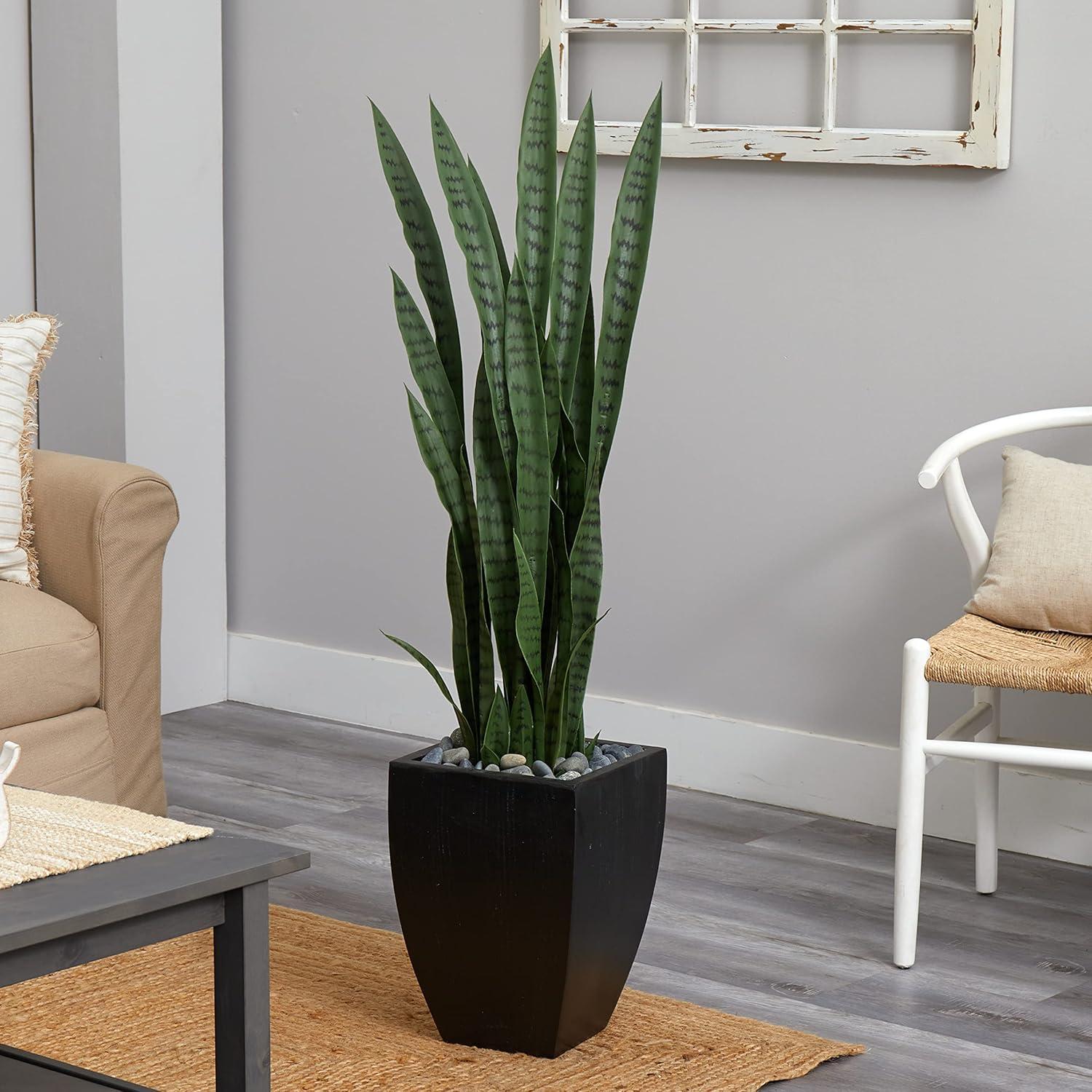 Nearly Natural 4.5-ft Sansevieria Artificial Plant in Black Planter