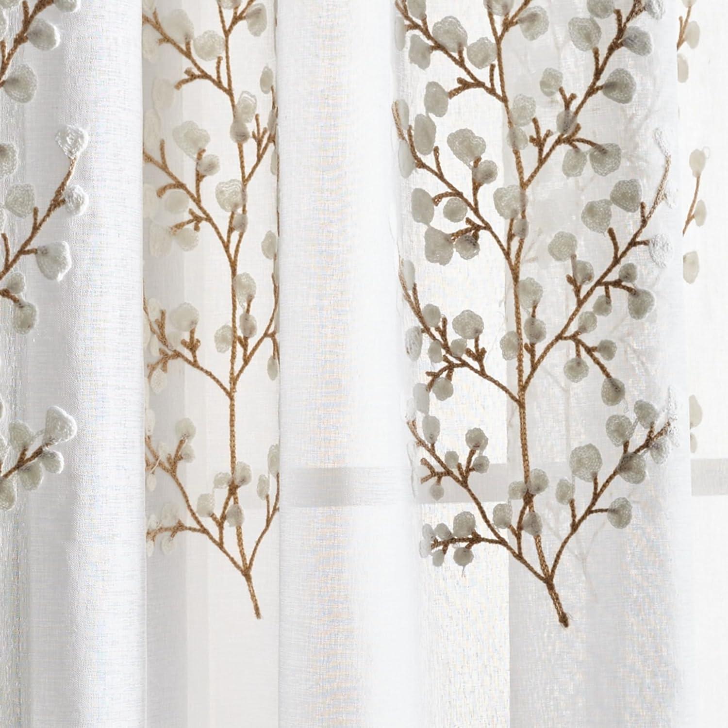 Martha Stewart Georgia Embroidery, Polyester Sheer Poletop Curtain Panel Pair, Ivory, 50"x84", Set of 2, Adult