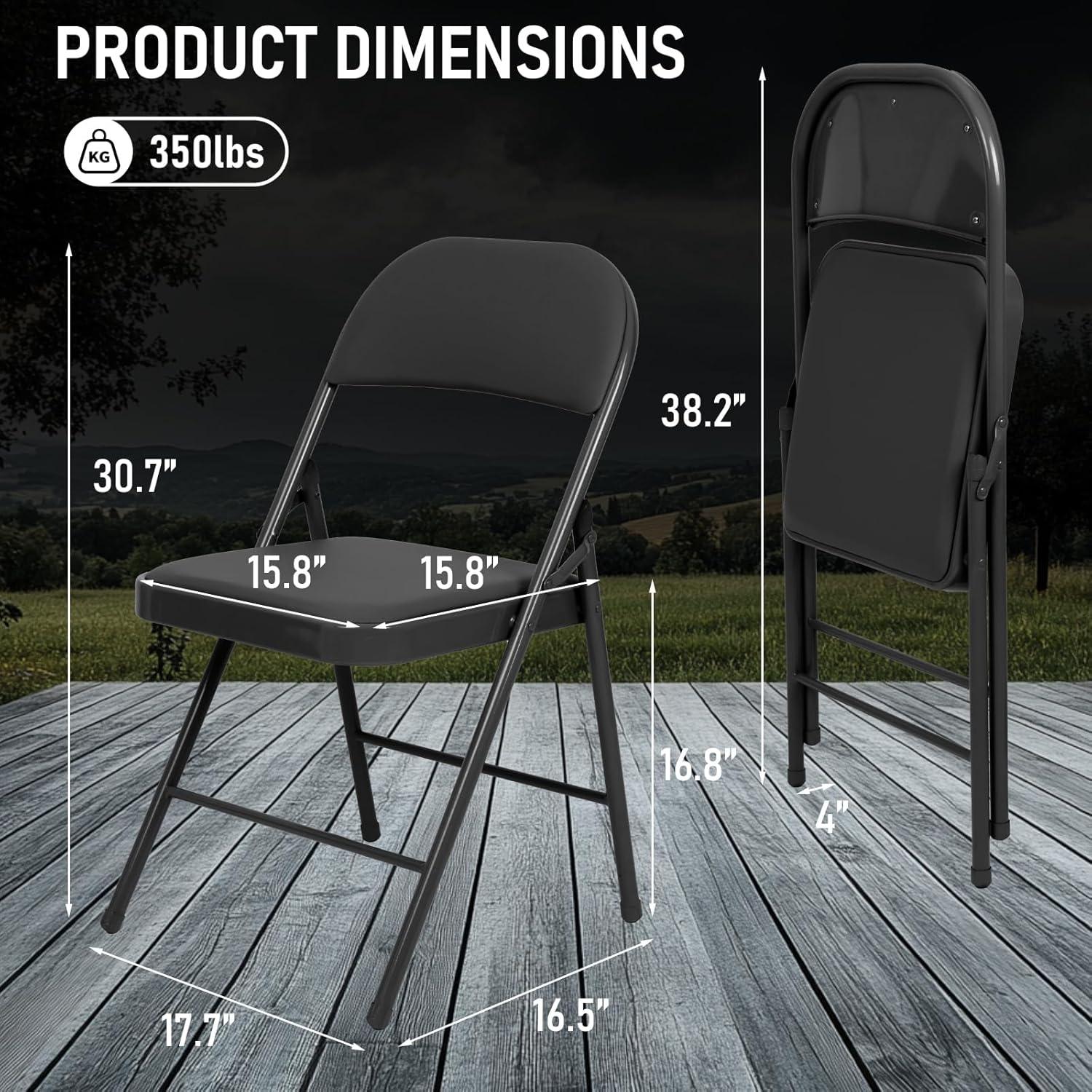 6 Pack Gray Folding Chairs with Padded Cushion and Back for Outside Portable Stackable Commercial Foldable Chairs with Steel Frame for Events Office Wedding Party, 330lbs Capacity