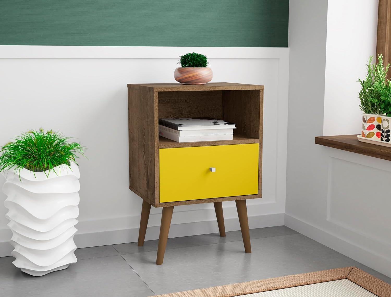 Liberty 1.0 Mid Century Modern Nightstand Rustic Brown/Yellow - Manhattan Comfort