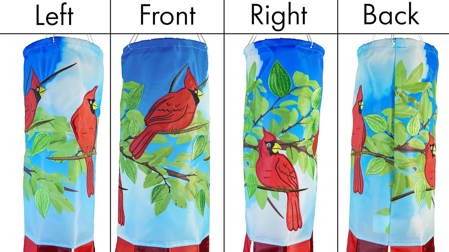 In the Breeze 5212 — Cardinal 40-inch Inspiration Windsock — Colorful Hanging Garden Décor with Embroidered Details