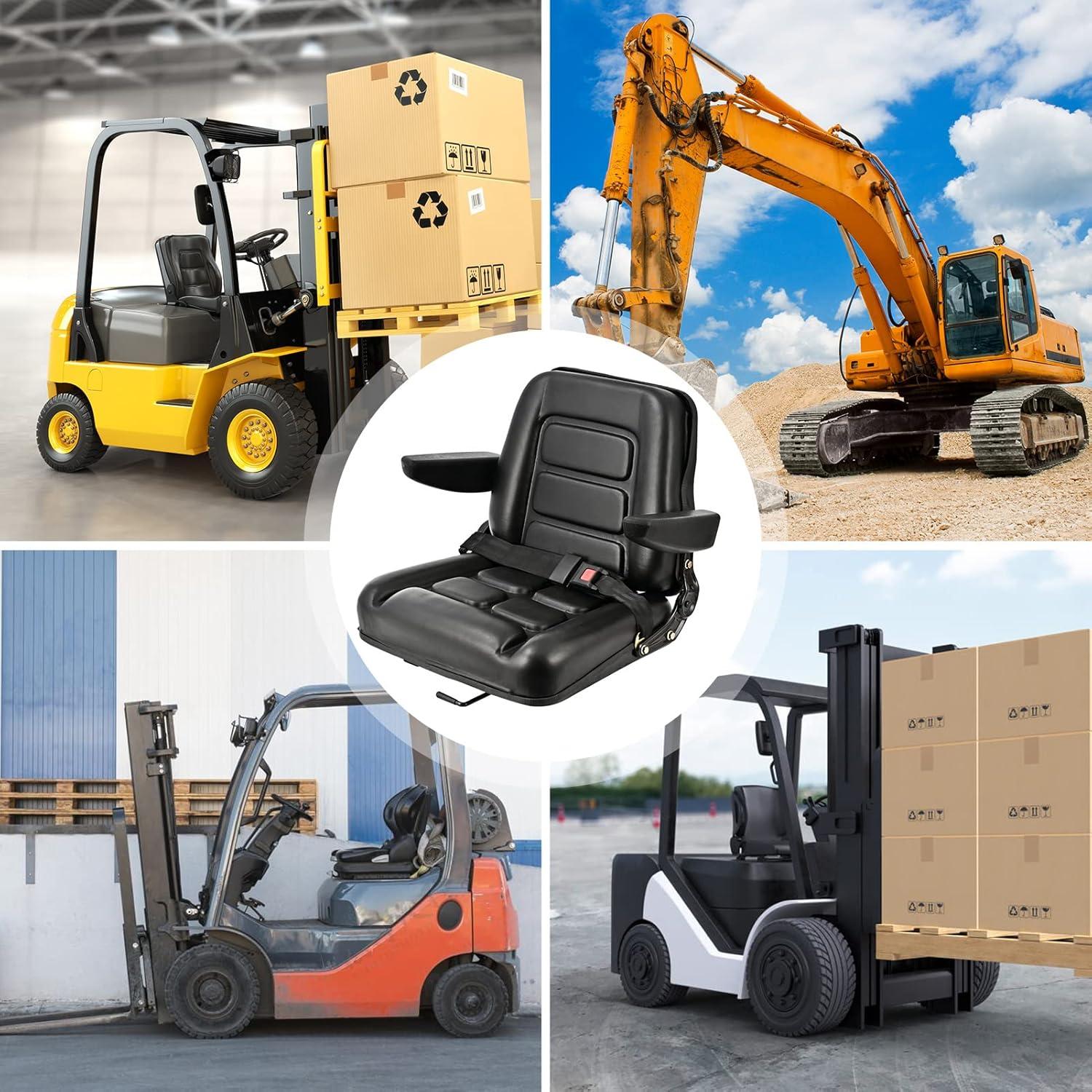 Black Adjustable PVC Forklift and Tractor Seat with Armrests