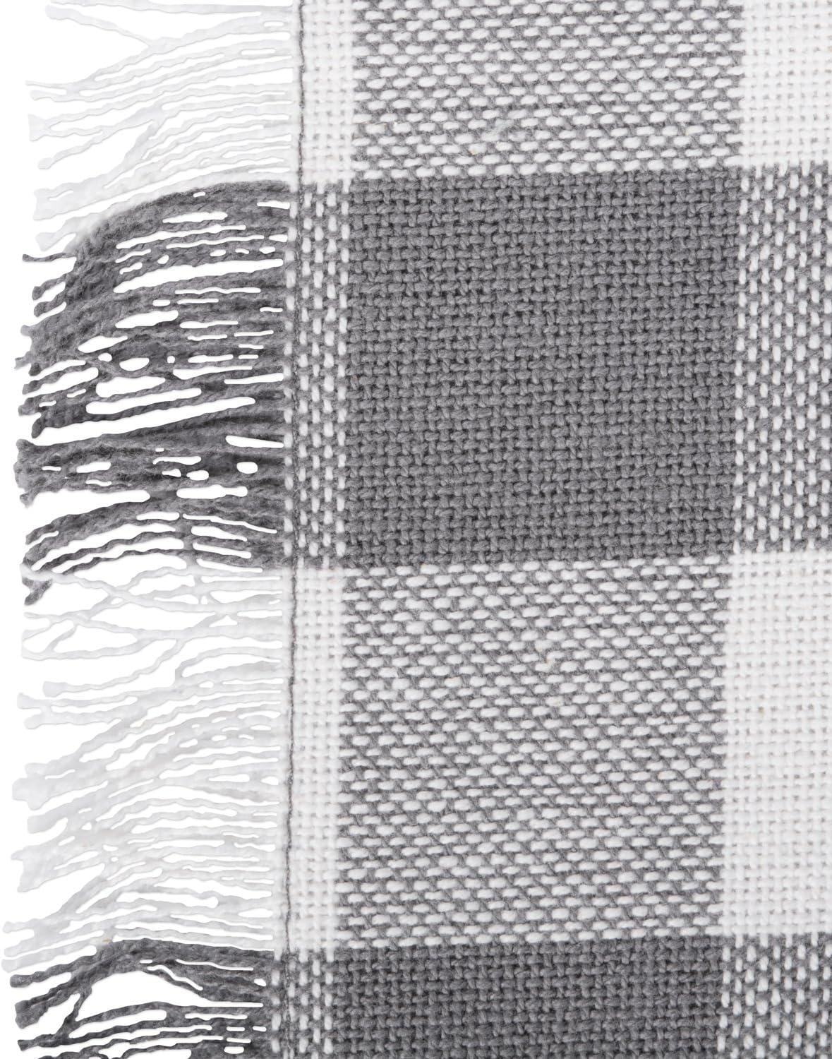 DII Modern Cotton Heavyweight Check Fringed Placemat in Gray (Set of 6)