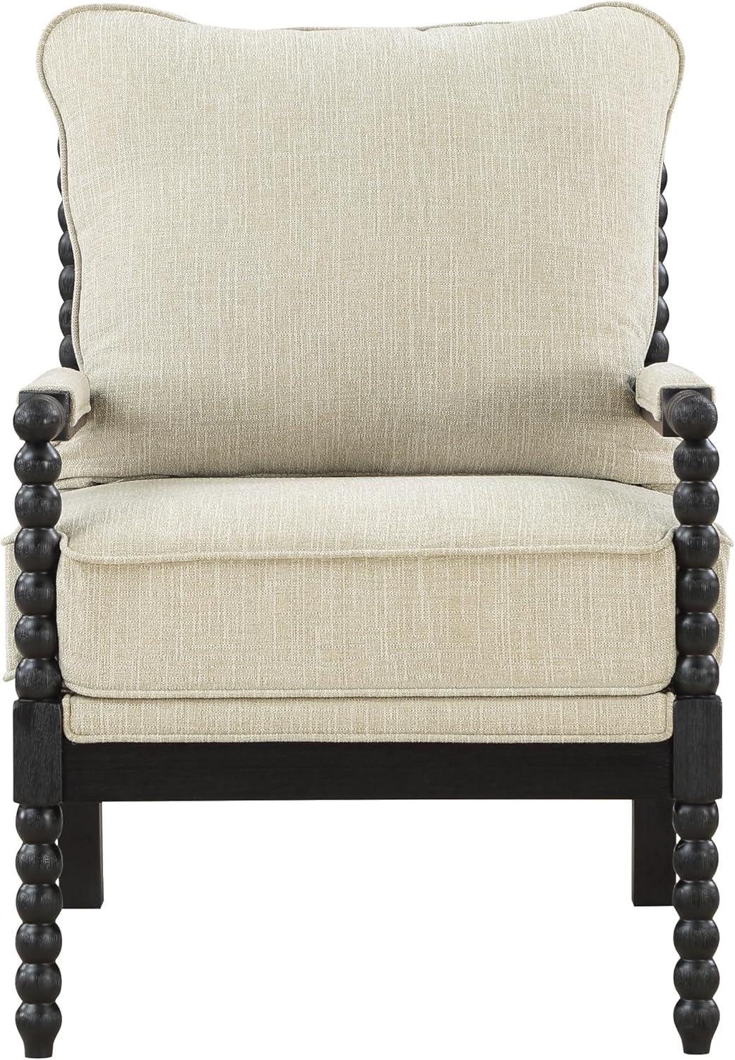 Classic Linen and Black Wood Spindle Accent Chair