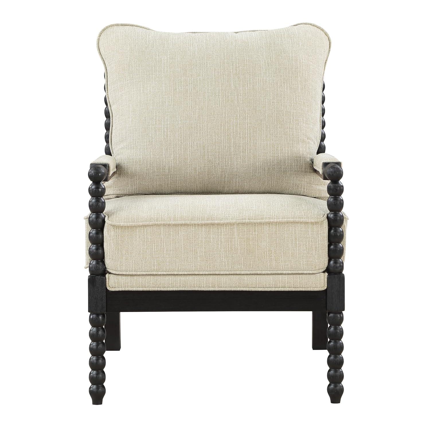 Classic Linen and Black Wood Spindle Accent Chair