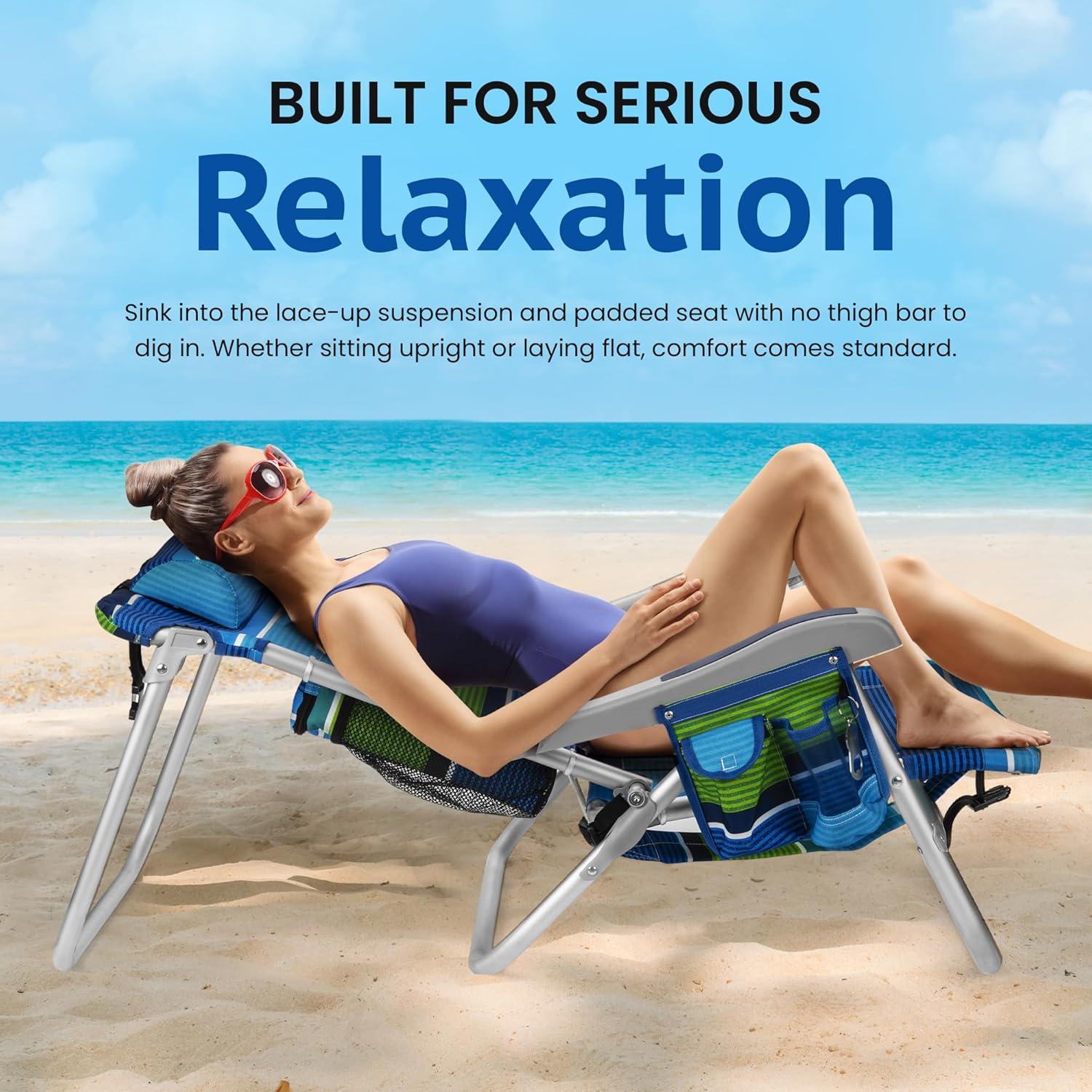 Homevative Cooler+ Folding Backpack Beach Chair with 5 Positions, Towel bar, XL Cooler Pouch, Storage Net, Cup and Phone