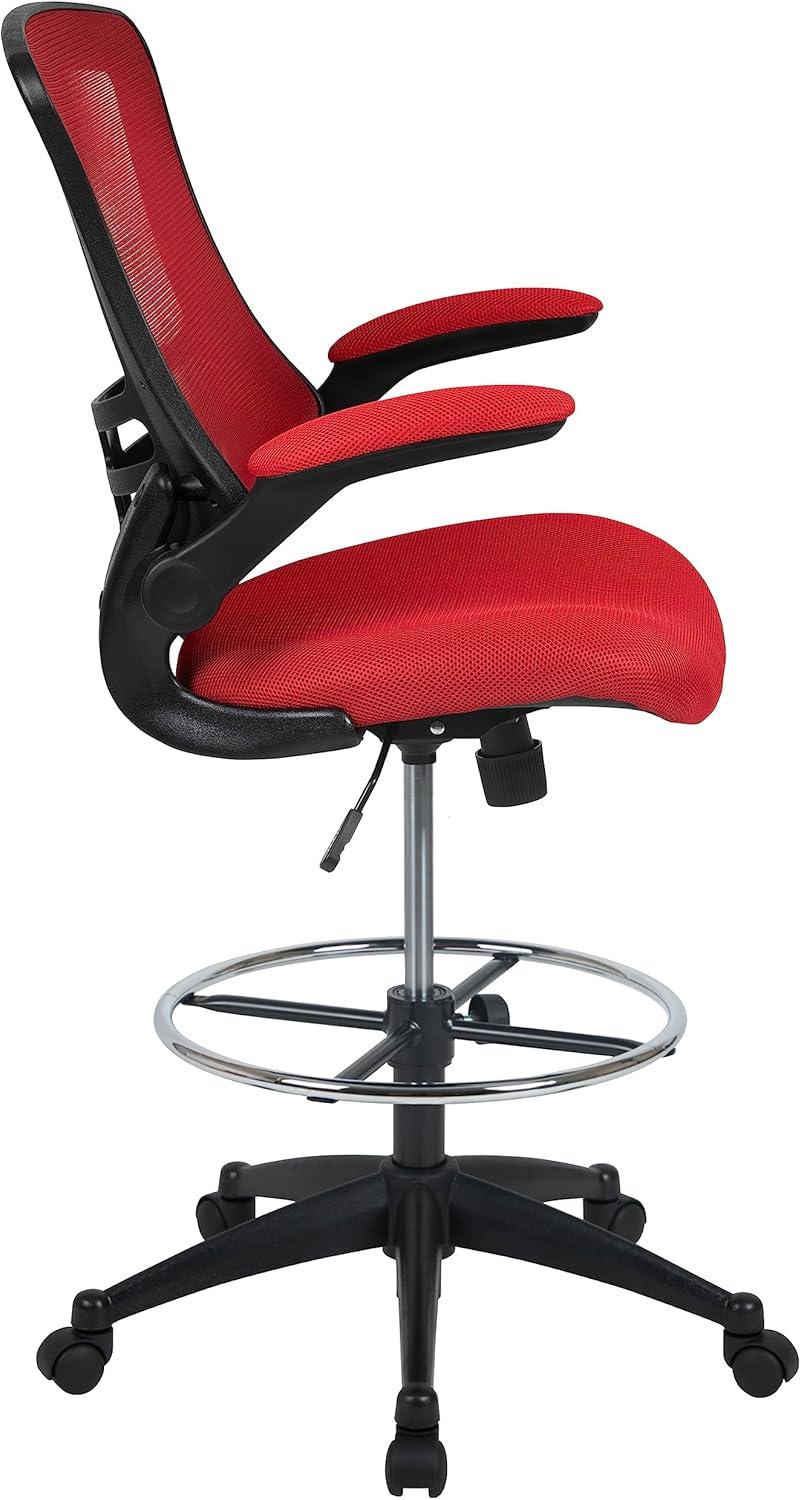 Flash Furniture Mid-Back Mesh Ergonomic Drafting Chair with Adjustable Foot Ring and Flip-Up Arms