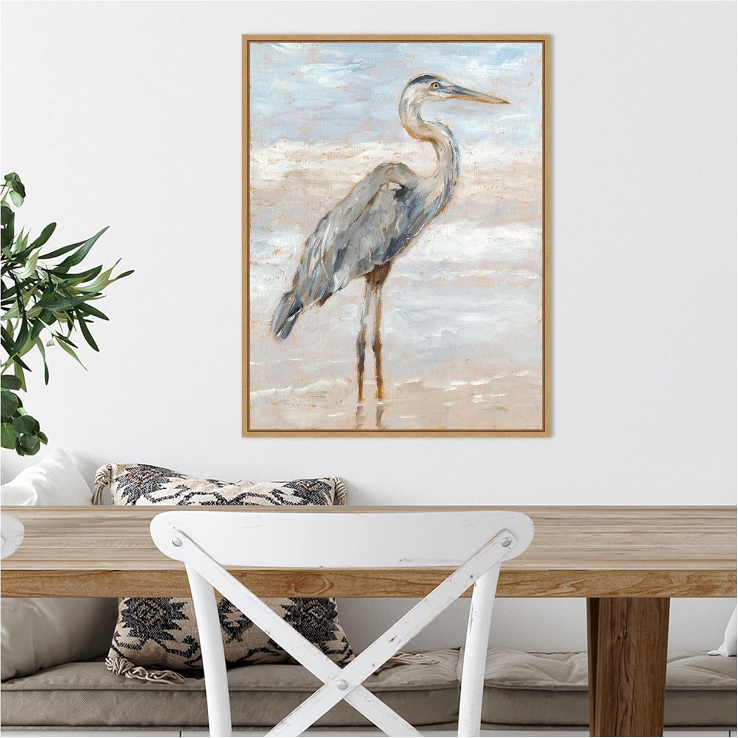 Amanti Art 18"x24" Beach Heron I by Ethan Harper Framed Canvas Wall Art Print: Hand-Stretched, Modern Decor, Polystyrene Frame