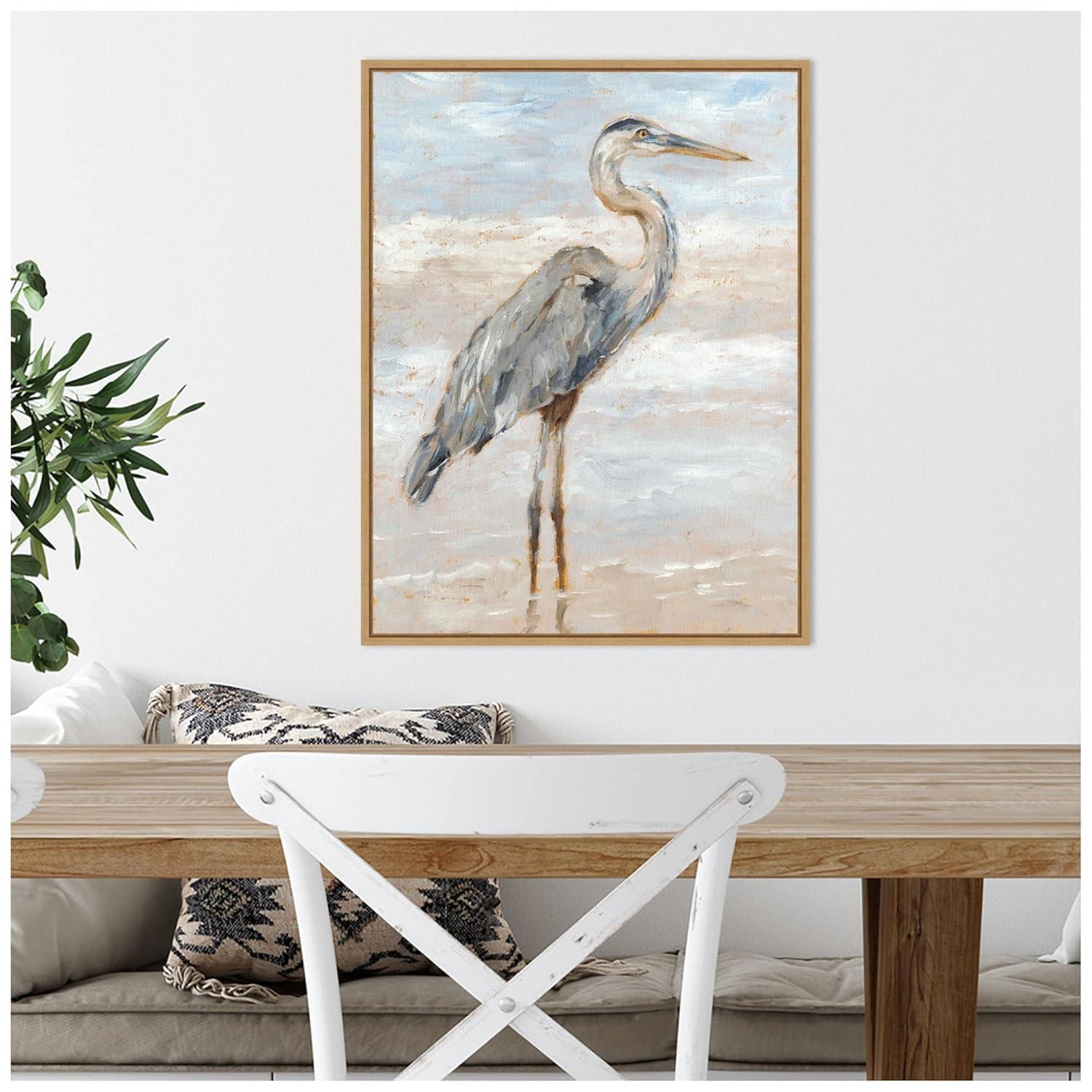 Amanti Art 18"x24" Beach Heron I by Ethan Harper Framed Canvas Wall Art Print: Hand-Stretched, Modern Decor, Polystyrene Frame