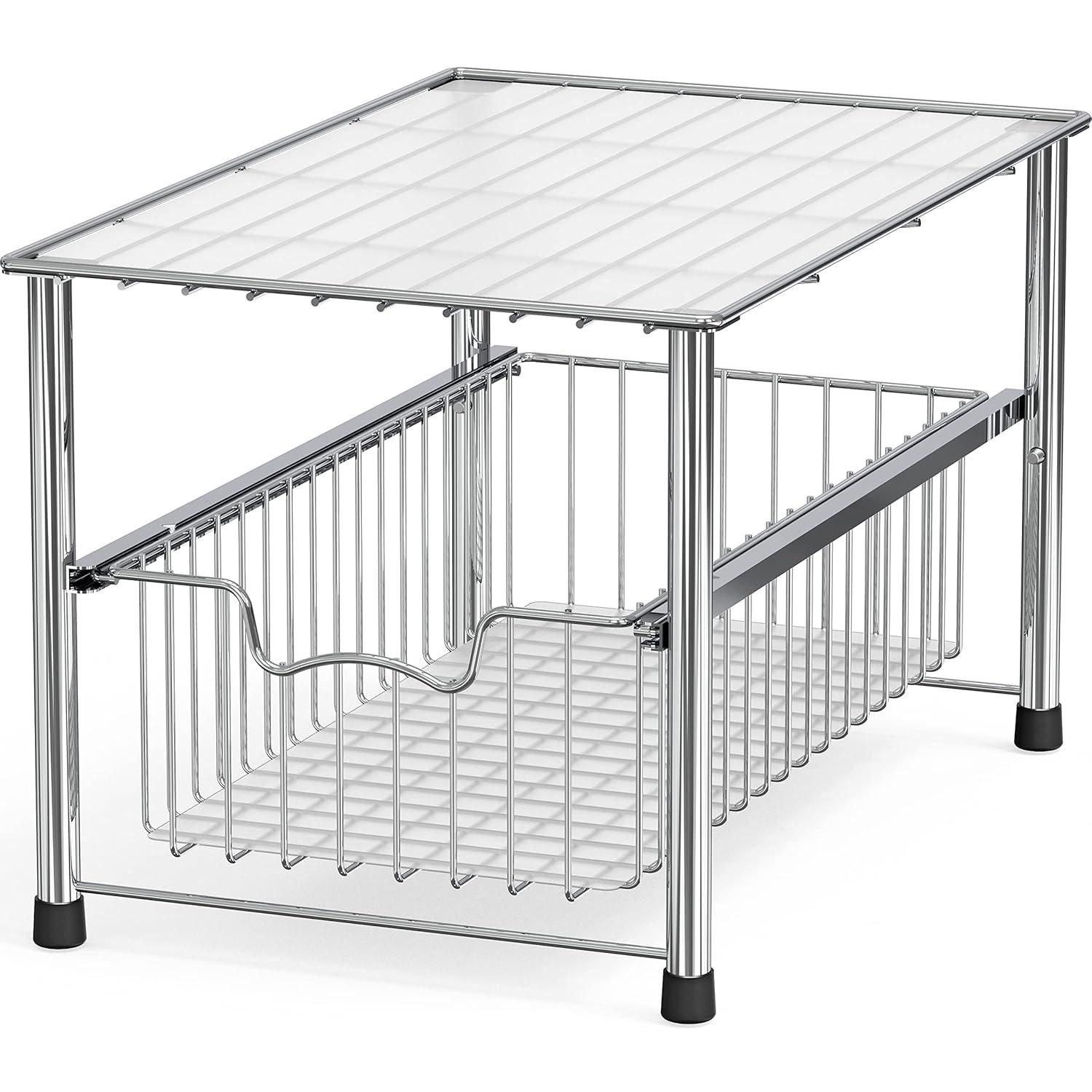 Chrome Stackable Metal Cabinet Organizer Basket Drawer