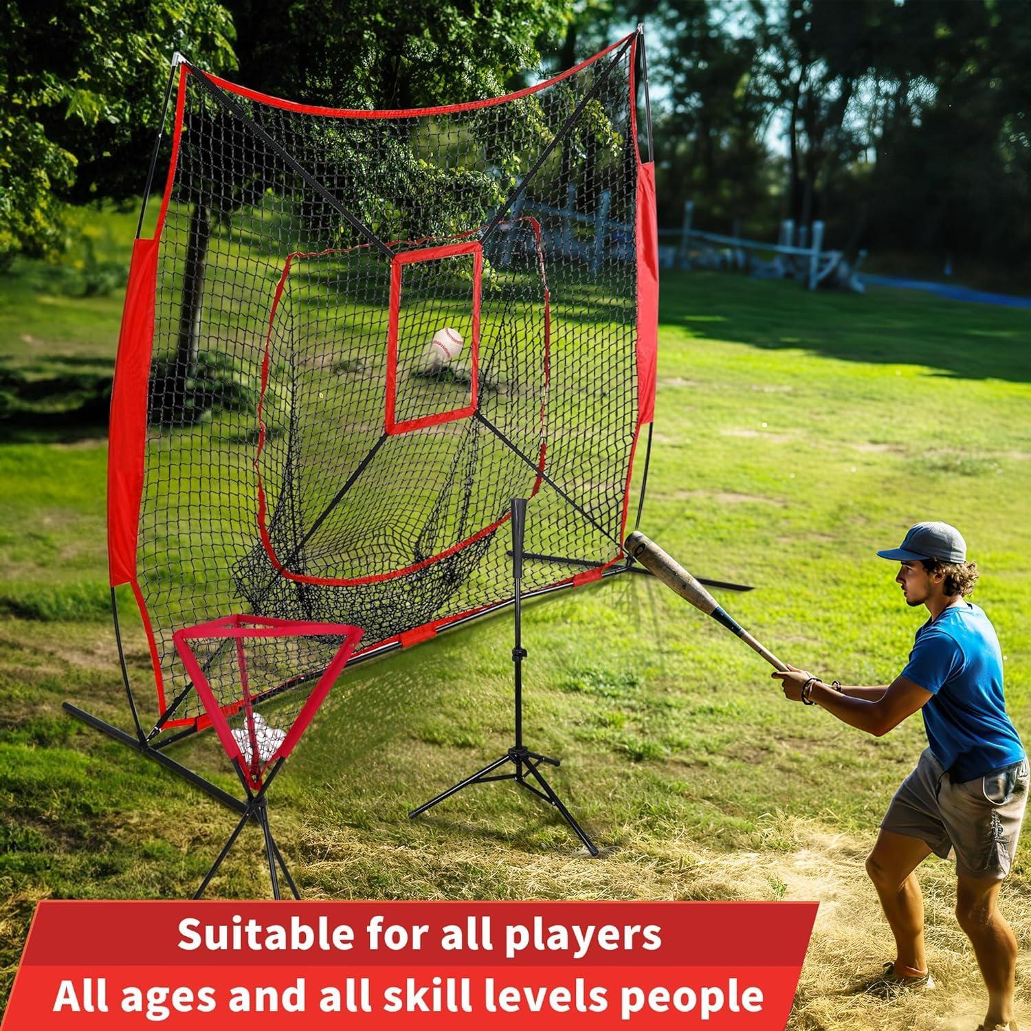 Zeny 7' x 7' Baseball Softball Practice Net Hitting Pitching Training Net w/Strike Zone,Bow Frame & Carry Bag
