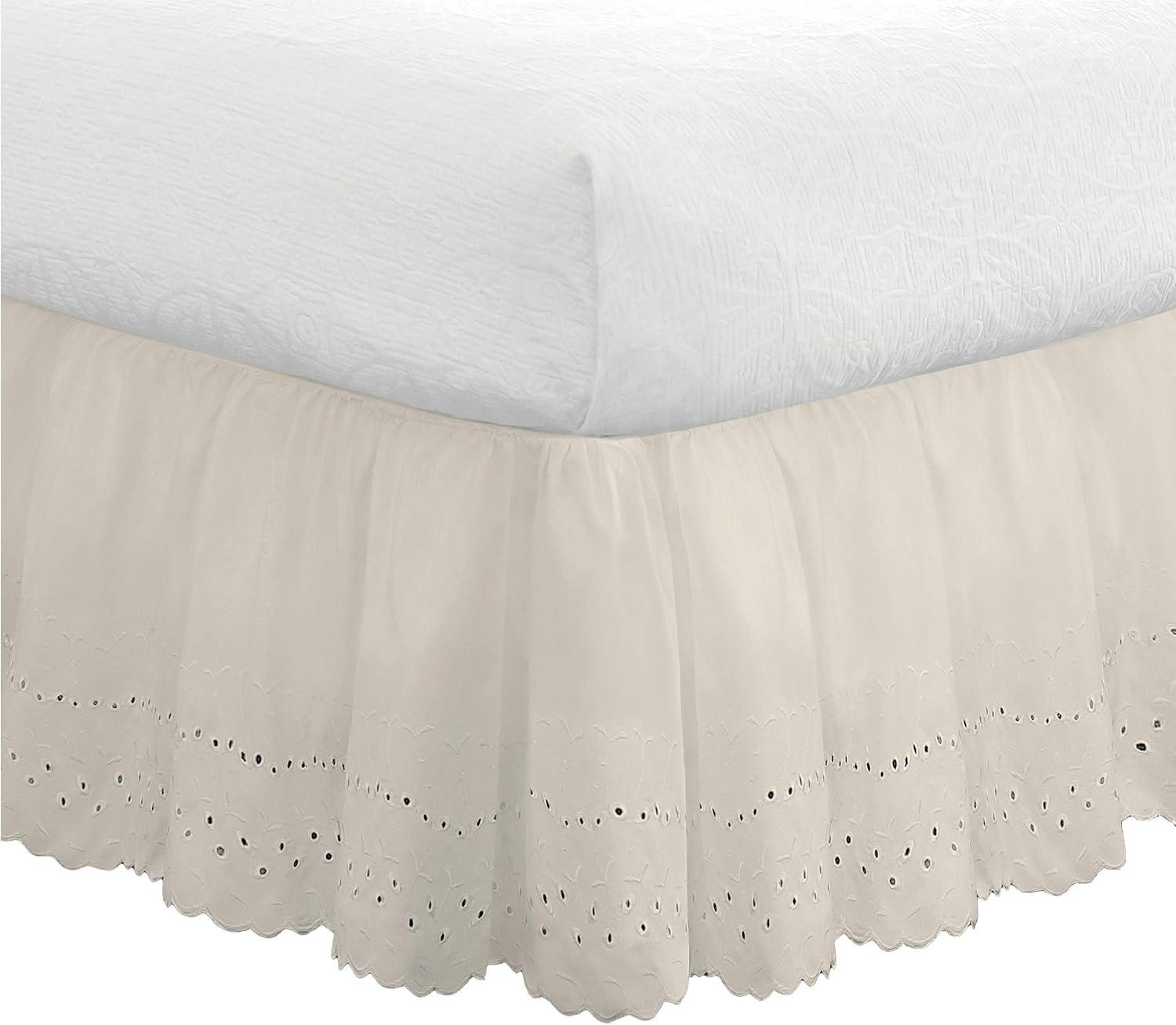 Fresh Ideas Traditiol Ivory Ruffled Polyester Bed Skirt, Queen