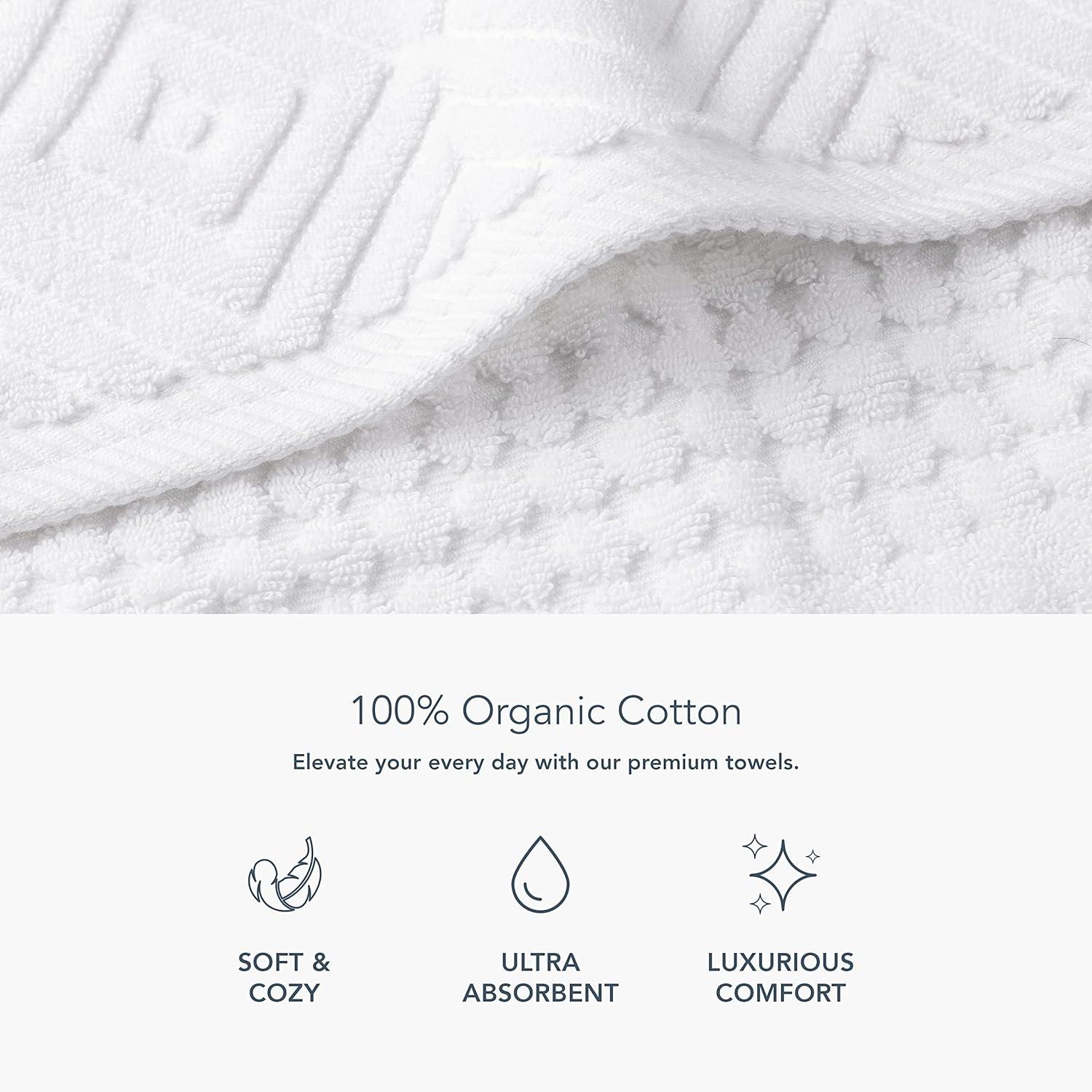 Texere 100% Organic Cotton Diamond Jacquard 700 GSM Luxury Bath Towel Sets - Ultra Soft and Absorbent Hotel and Spa Quality (Diamond, Bright White, 4 Bath Towels)