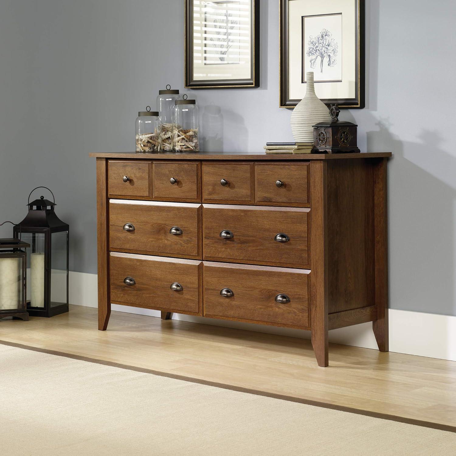 Sauder Shoal Creek Engineered Wood 6 Drawer Dresser in Oiled Oak