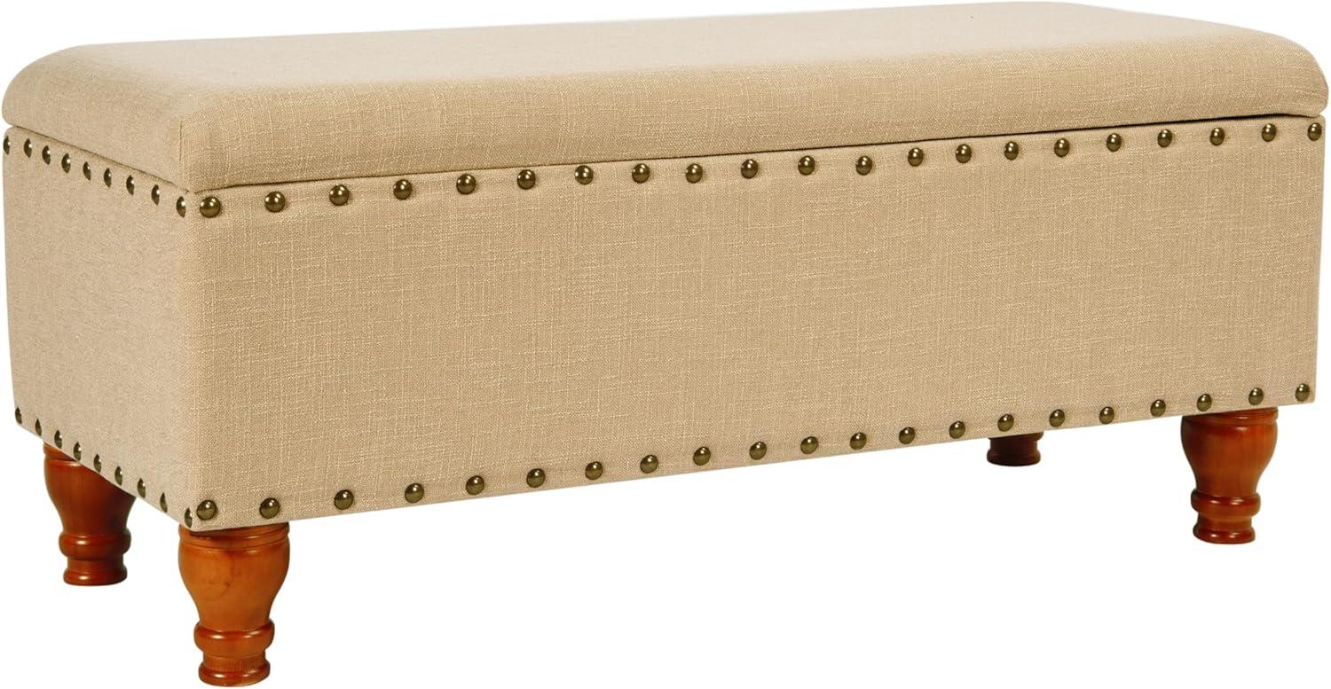 Large Storage Bench with Nailhead Tan - HomePop: Upholstered, Wood Legs, Hinged Lid