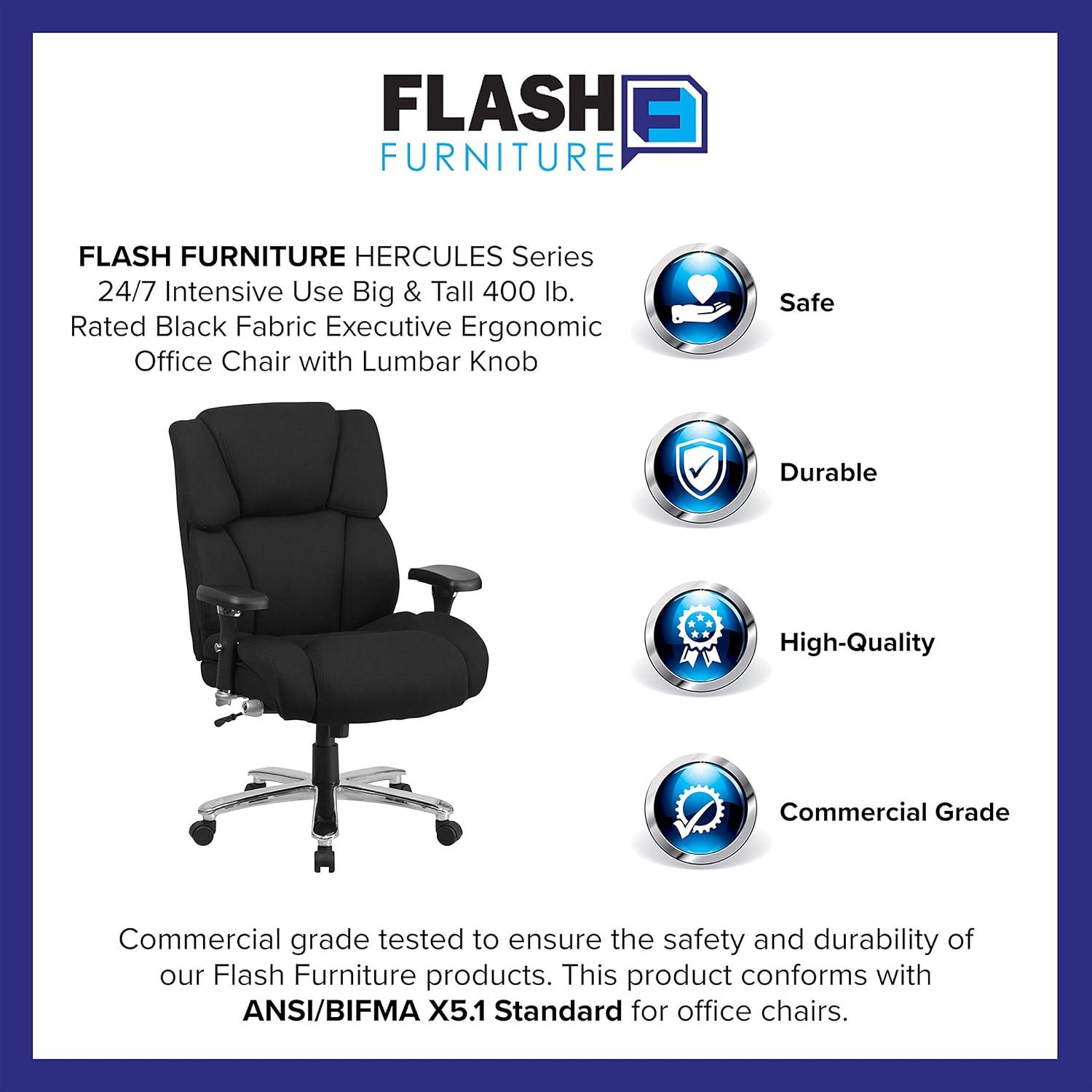 Flash Furniture HERCULES Series 24/7 Intensive Use Big & Tall 400 lb. Rated Executive Swivel Ergonomic Office Chair with Lumbar Knob and Tufted Headrest & Back