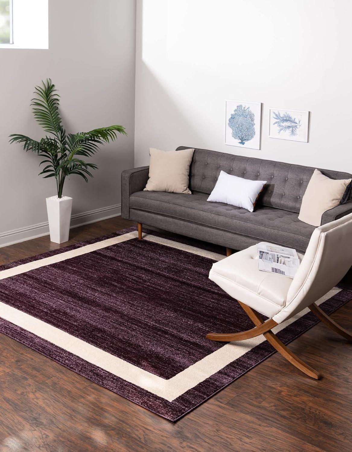 Violet and Ivory Square Tufted Synthetic Area Rug