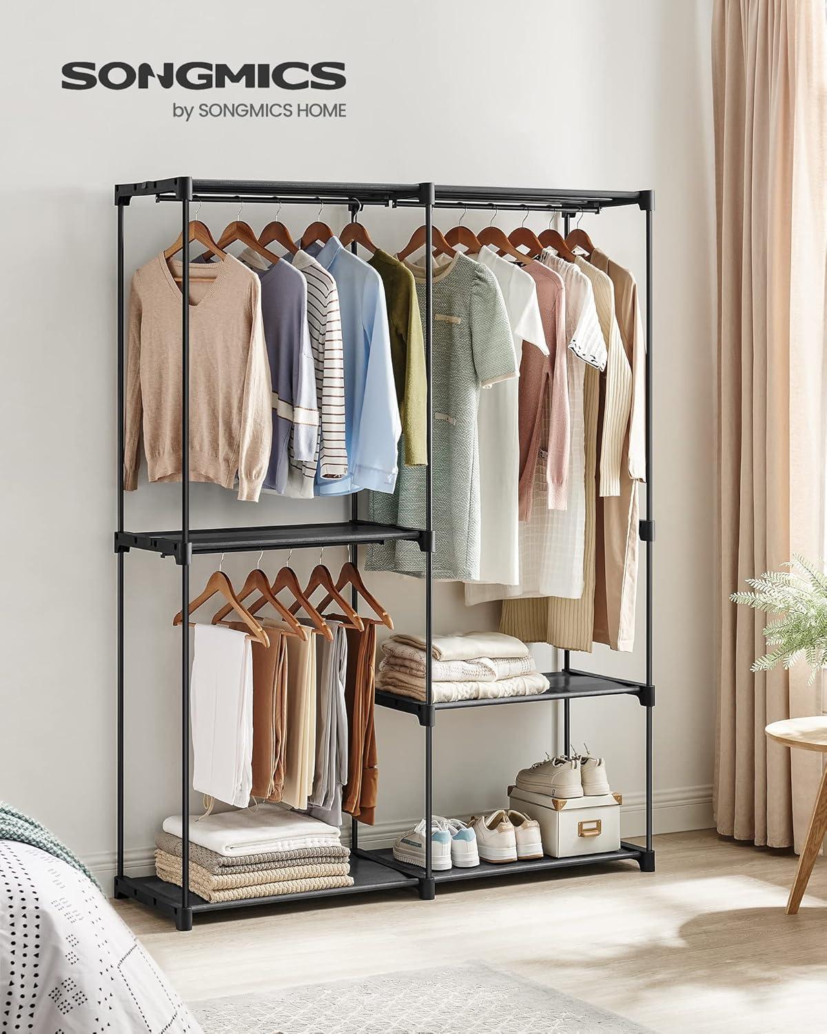 Black Steel Portable Closet System with Shelves, 71.7 Inches