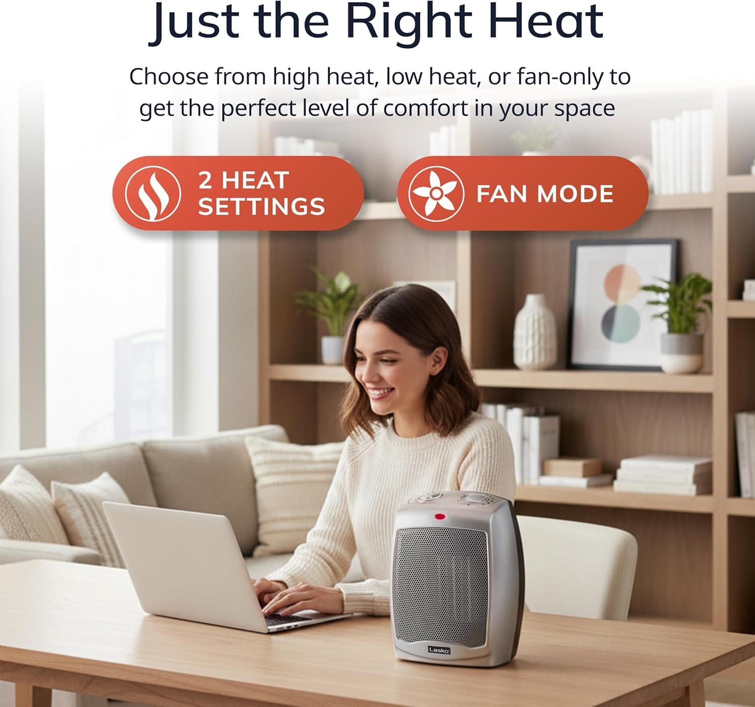 Lasko Ceramic 1500 Watt 5118 BTU Electric Compact Space Heater with Adjustable Thermostat