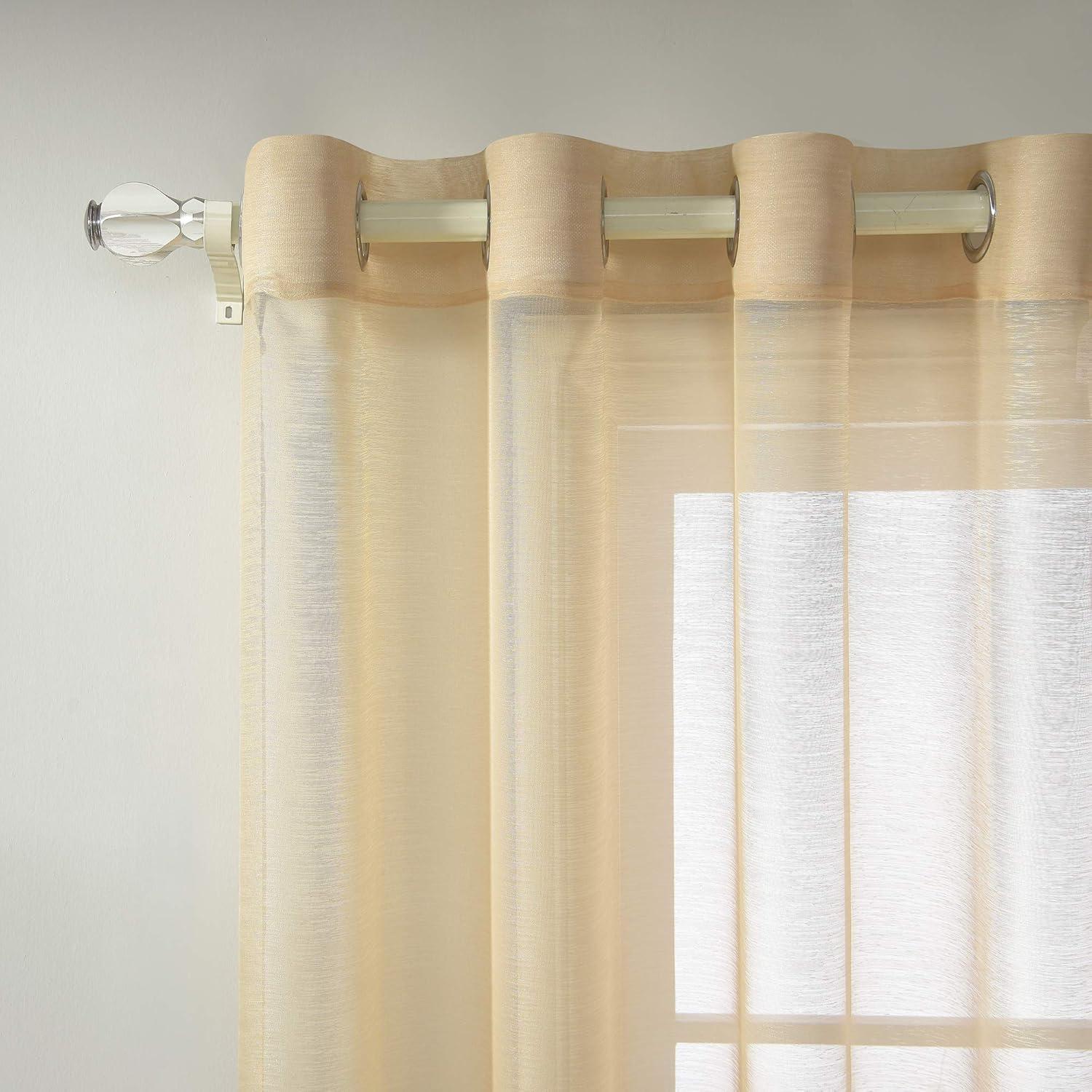 Beige Faux Linen Sheer Grommet Window Panels 84"
