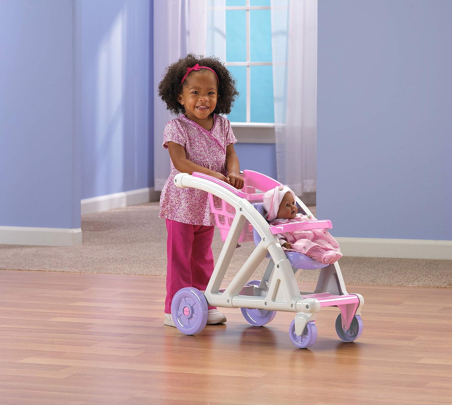 American Plastic Toys Shop With Me Doll Stroller with Shopping Cart Unisex Indoor & Outdoor Play for Kids