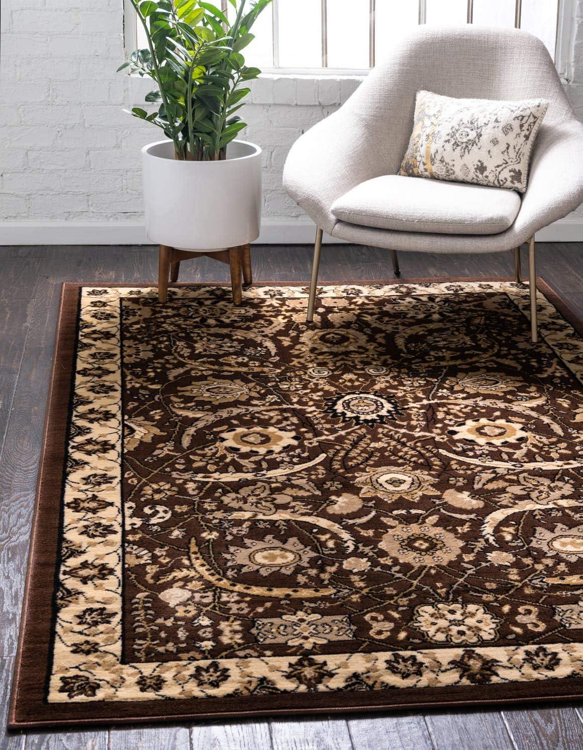 Elegant Espahan Brown Synthetic Rectangular Rug 5' x 8'