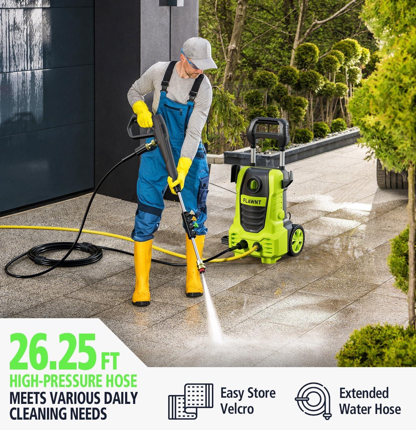 Electric Pressure Washer, 26 FT Hose Pressure Cleaner 2030 PSI with 4 Nozzles Tips,Surface Cleaning with Upgraded Swivel Joint for Car/Fences/Daily Needed-Green